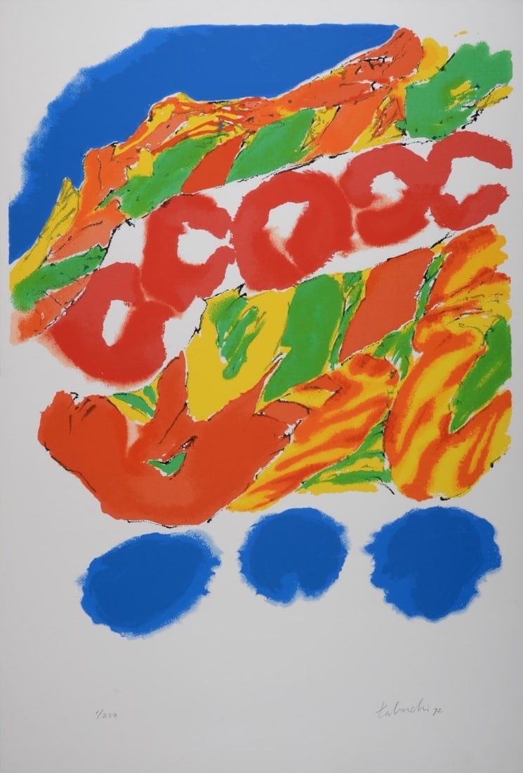 Yasse Tabuchi Composition, 1992 - Hand-signed: Yasse Tabuchi (1921-2009) Composition, 1992. Large serigraph in colors on Arches paper. Hand-signed and dated at the bottom right of the image. Hand-numbered 1/250 at the bottom left of the image. Wit