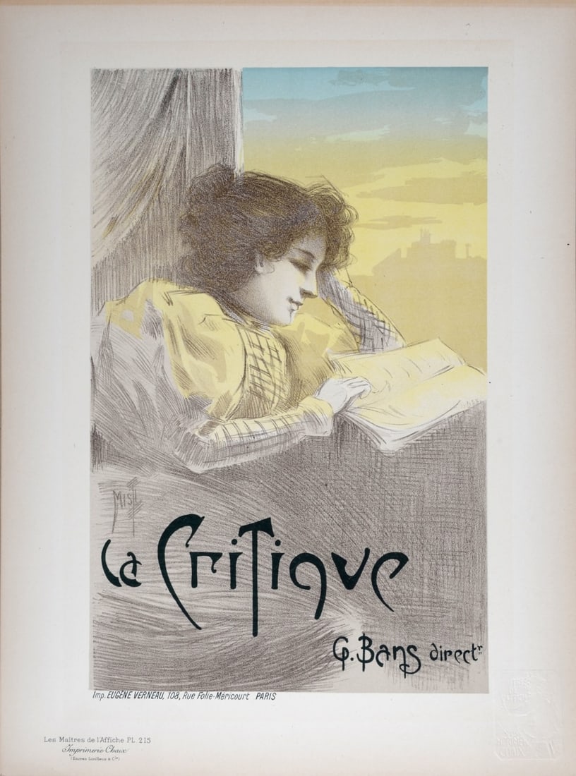 Misti : Les Maitres de L’Affiche - Journal "la Critique", 1900: Misti (Ferdinand Mifliez) (1865-1923) Journal "la Critique", 1900 Les Maitres de L’Affiche : PL. 215 Lithograph on wove paper. Signed on the plate. Dimensions : + Size of the sheet : 39,4 × 28,7 cm