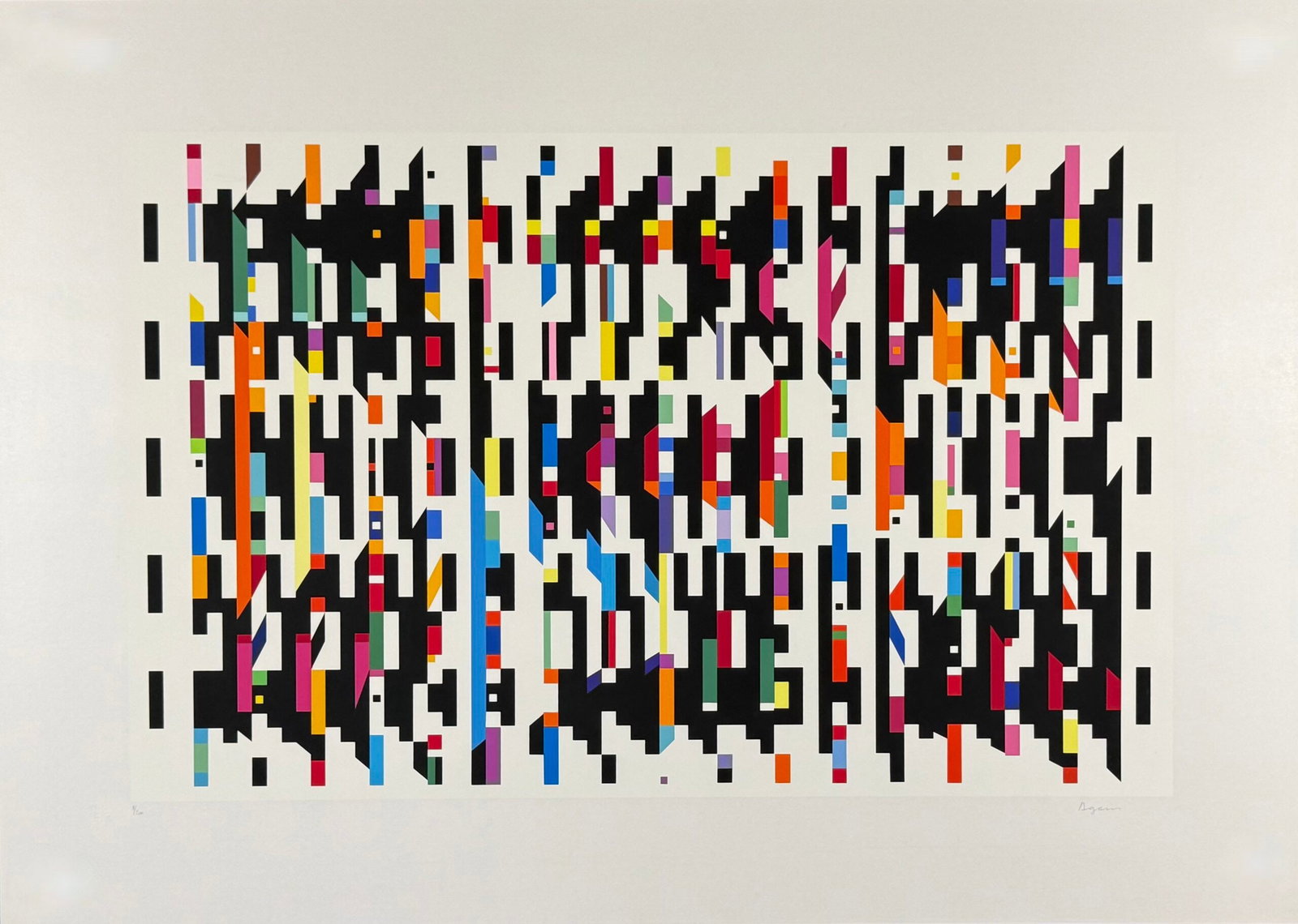 Yaacov Agam : Hommage a G.B. Plate 3, 1973 - Hand Signed: Yaacov Agam b. 1928 Hommage a G.B. Plate from the album, Editions Denise Rene, 1973 Original screenprint in black on heavy wove paper Hand-signed "agam" and numbered 8/200 in pencil by the artist; con