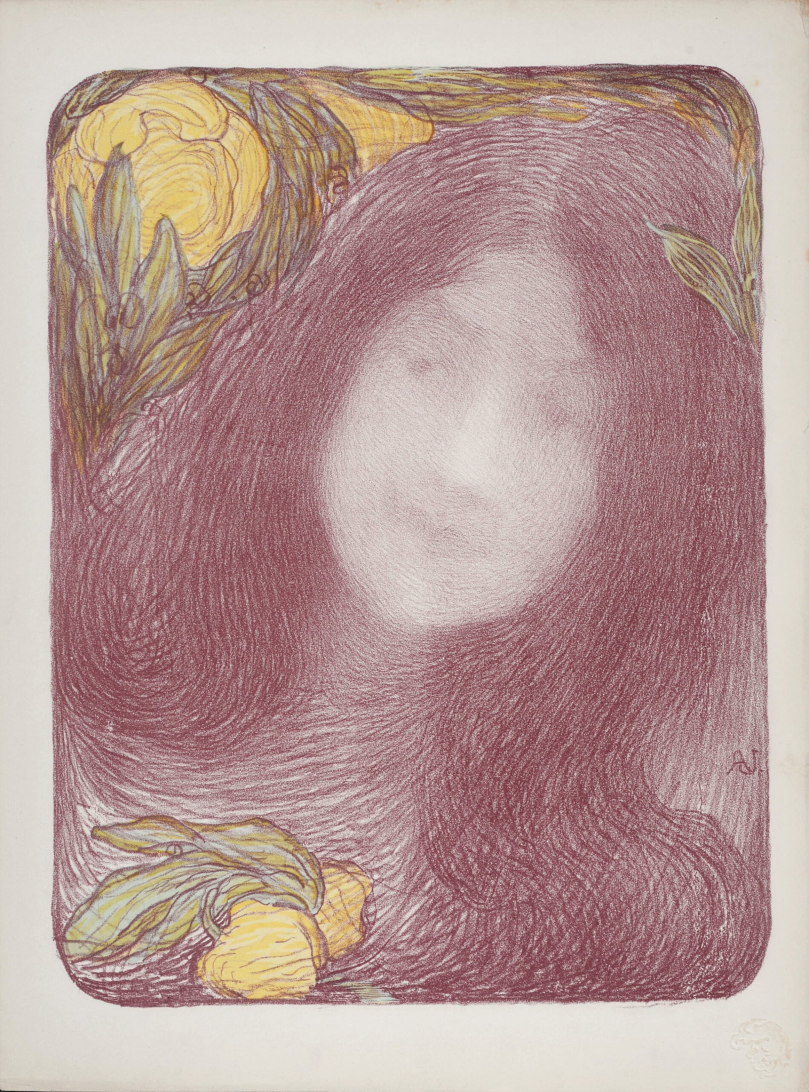 Edmond Aman Jean : Sous les Fleurs, C. 1898: Edmond Aman Jean (1858-1936) Sous les Fleurs, C. 1898 Lithograph on wove paper. Signed on the plate. L'Estampe Moderne's blind stamp on the bottom right corner. Dimensions: +Size of the sheet: 40.7 x 
