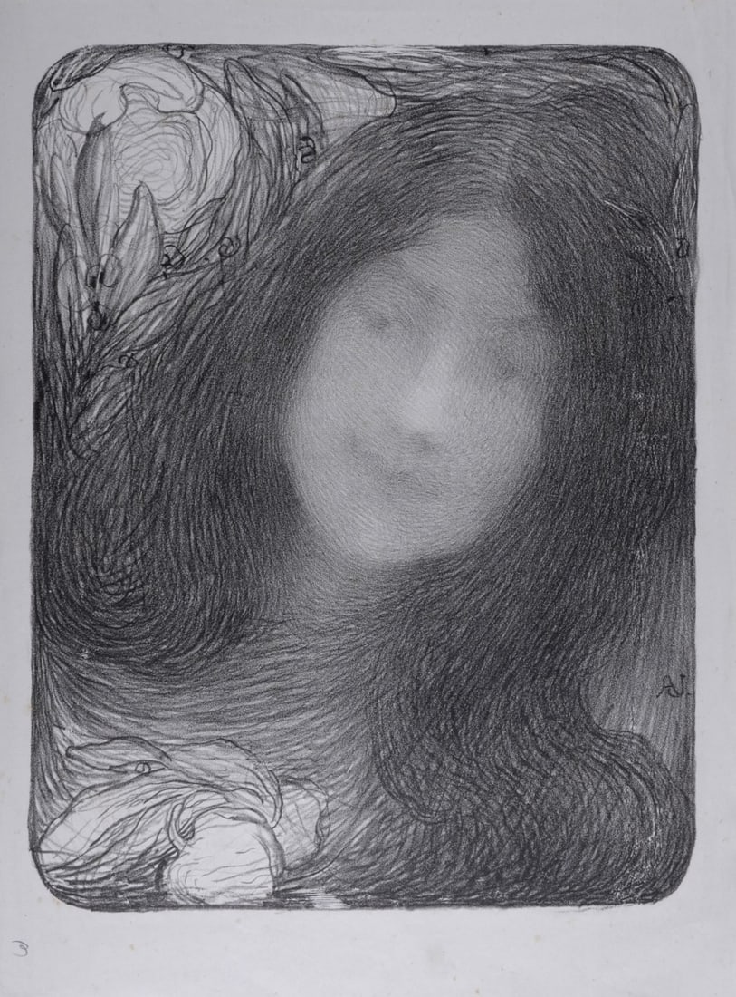 Edmond Aman Jean (1858-1936) : Sous les Fleurs, C. 1898: Edmond Aman Jean (1858-1936) Sous les Fleurs, C. 1898 Lithograph on Japon paper. Print on black and white Signed on the plate. L'Estampe Moderne's blind stamp on the bottom right corner. Dimensions: +