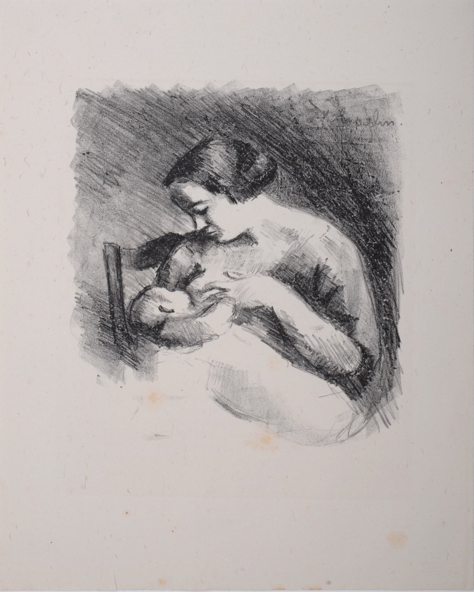 Maurice Asselin : Maternite, 1924: Maurice Asselin (1882-1947) Maternite, 1924 Lithograph on China paper. Signed on the plate upper right margin. La Galerie des Peintres-Graveurs' blind stamp on the bottom right corner. Dimensions: + S