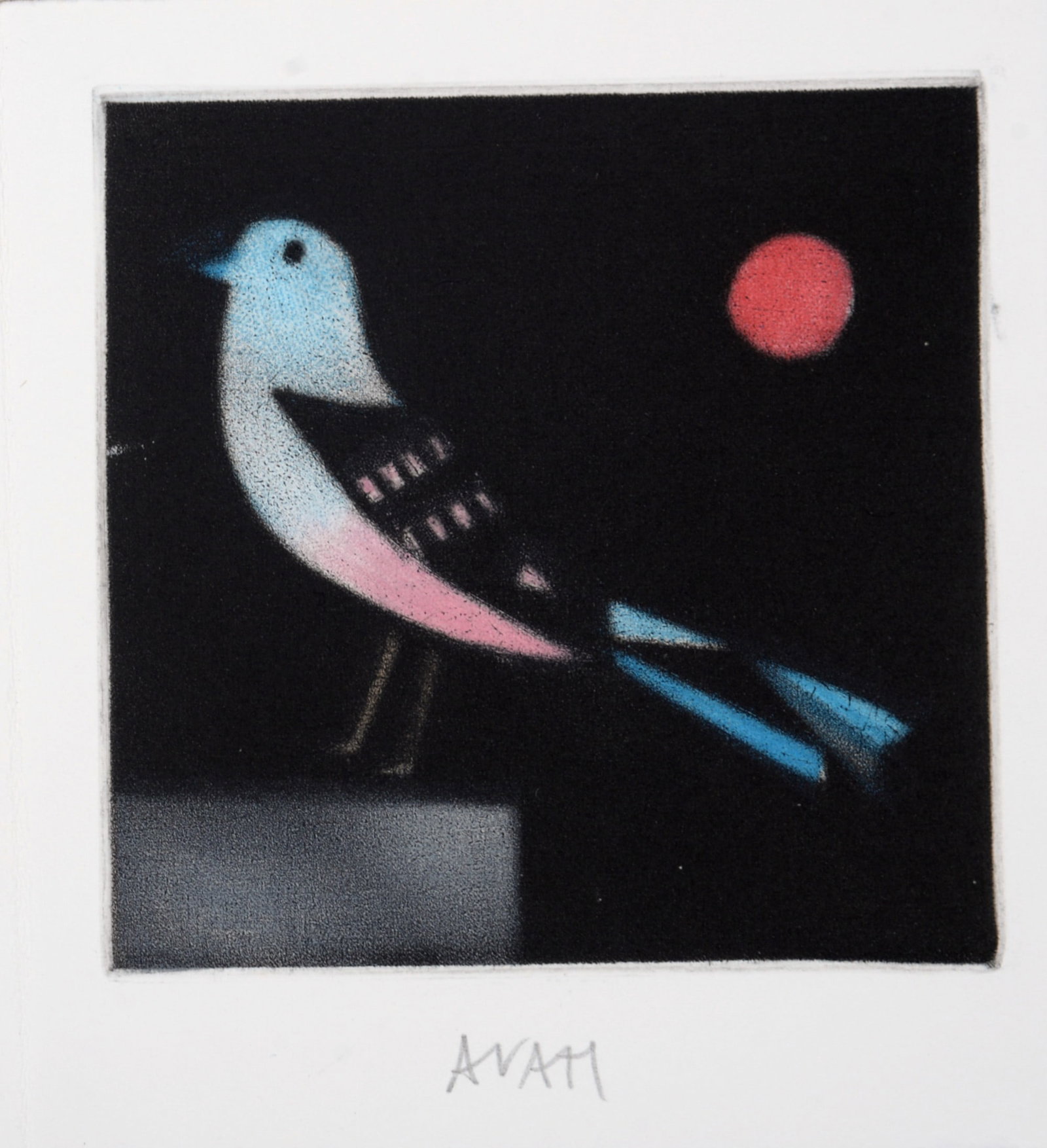Mario Avati : Greeting card, 2006 - Hand-signed: Mario Avati (1921-2009) Greeting card, 2006 Mezzotint print on greeting card. Hand-signed on the bottom right. Dedicated in pencil on the left. Dimensions: + Size of the card : 12 x 13,5 cm /4,7 x 5,3