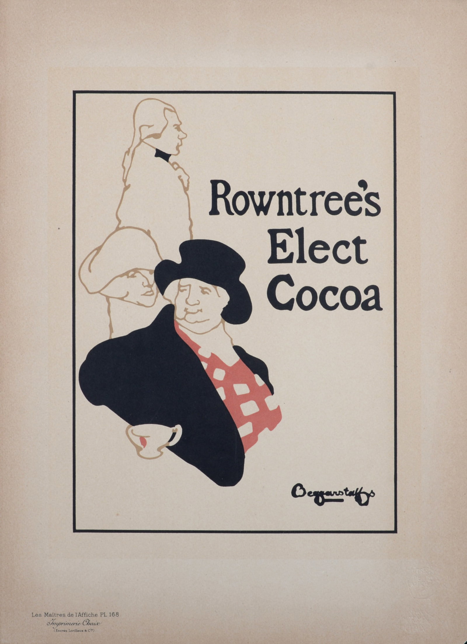 Beggarstaff Sir William Nicholson & James Pryde : Les Maitres de L’Affiche : Rowntree's Elect: Beggarstaff Sir William Nicholson - (1872-1949) & James Pryde (1866-1941) Rowntree's Elect Cocoa, 1899 Les Maitres de L’Affiche : PL. 168 Lithograph on wove paper. Signed on the plate lower right ma