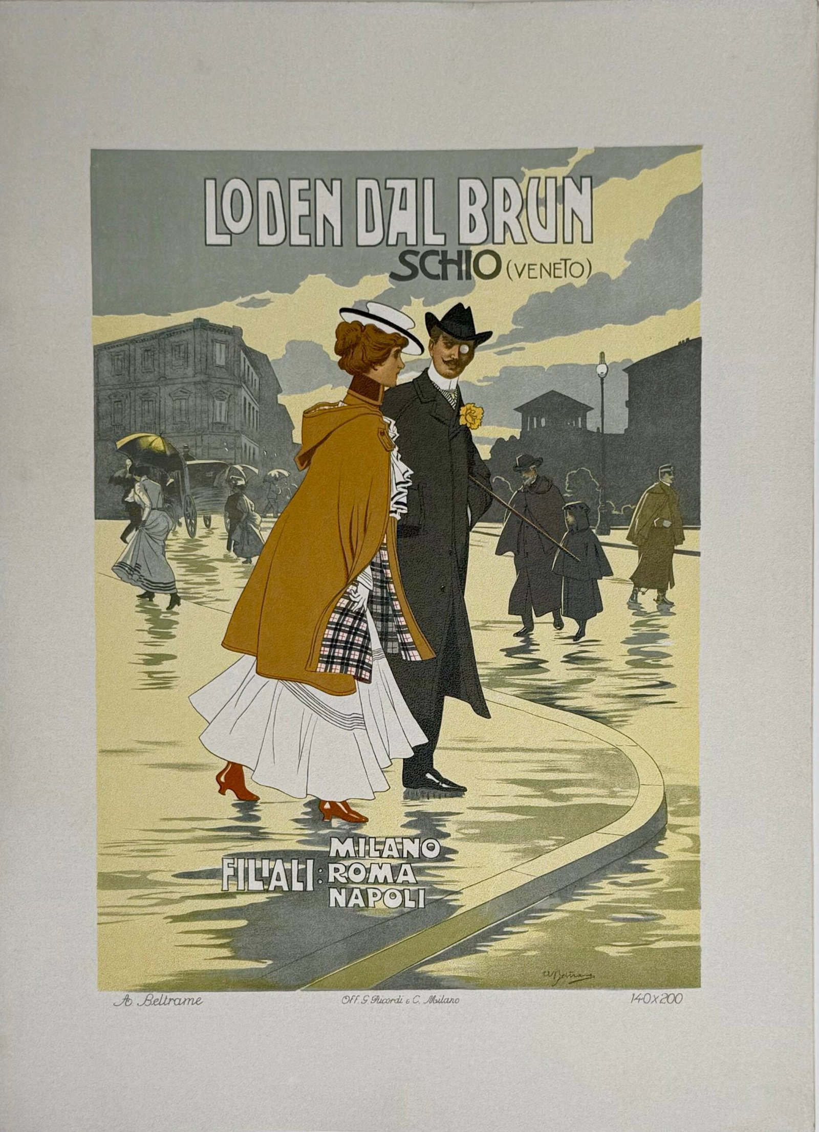 Achille Beltrame - Loden dal Brun, 1914 (Ricordi Portfolio): Achille Beltrame (1871-1945) Loden dal Brun, 1914 Lithograph on thick paper. Scarce lithograph from the iconic portfolio Ricordi! Dimensions: Size of the sheet: 36 x 26 cm / 14,1 x 10,2 in. Printed in