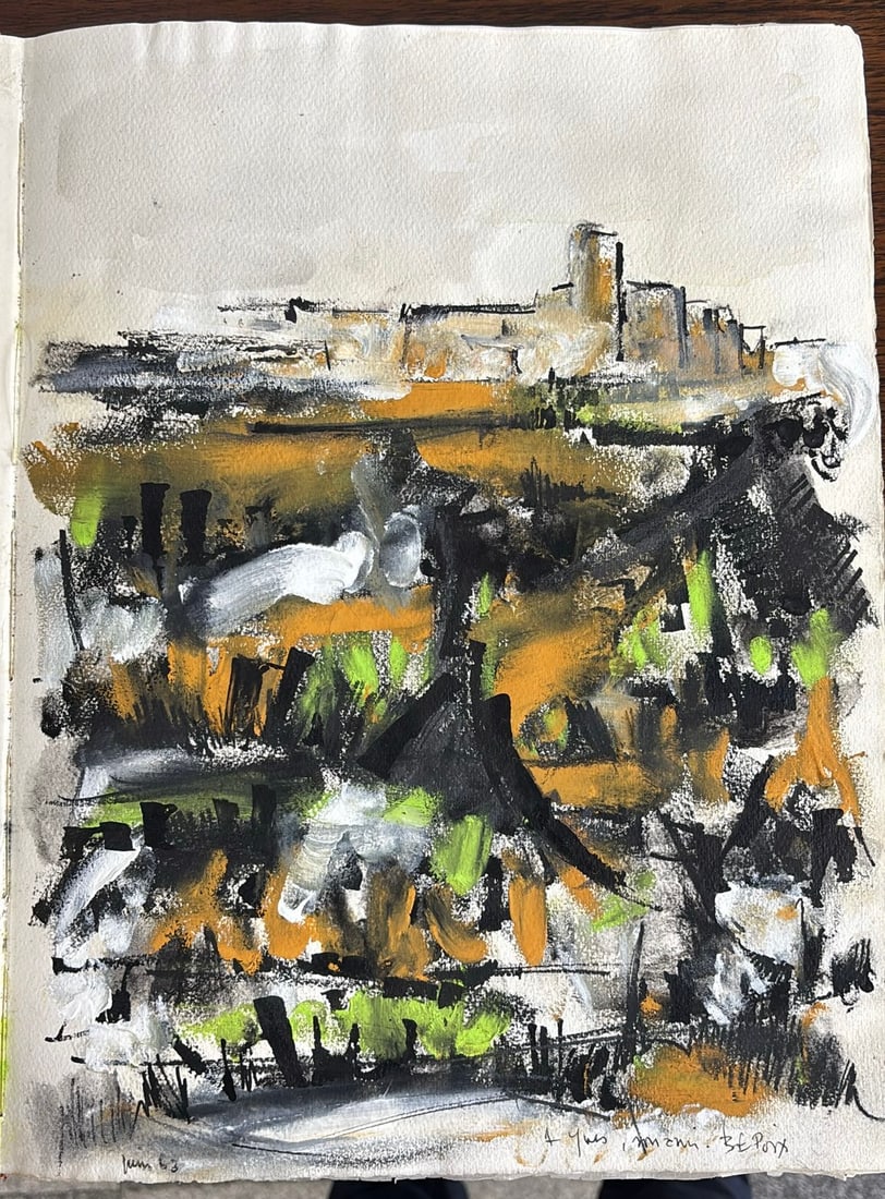 Michel Bepoix : Saint-Paul, 1963 (Watercolour and gouache): Michel Bepoix Saint-Paul, June 1963 Watercolour and gouache Signed and inscribed by hand: "A Yves son ami" Dimensions: Sheet 29.7 × 21 cm (11 ?? × 8 ¼ in.) Provenance: Livre d'Or de Yves Guer