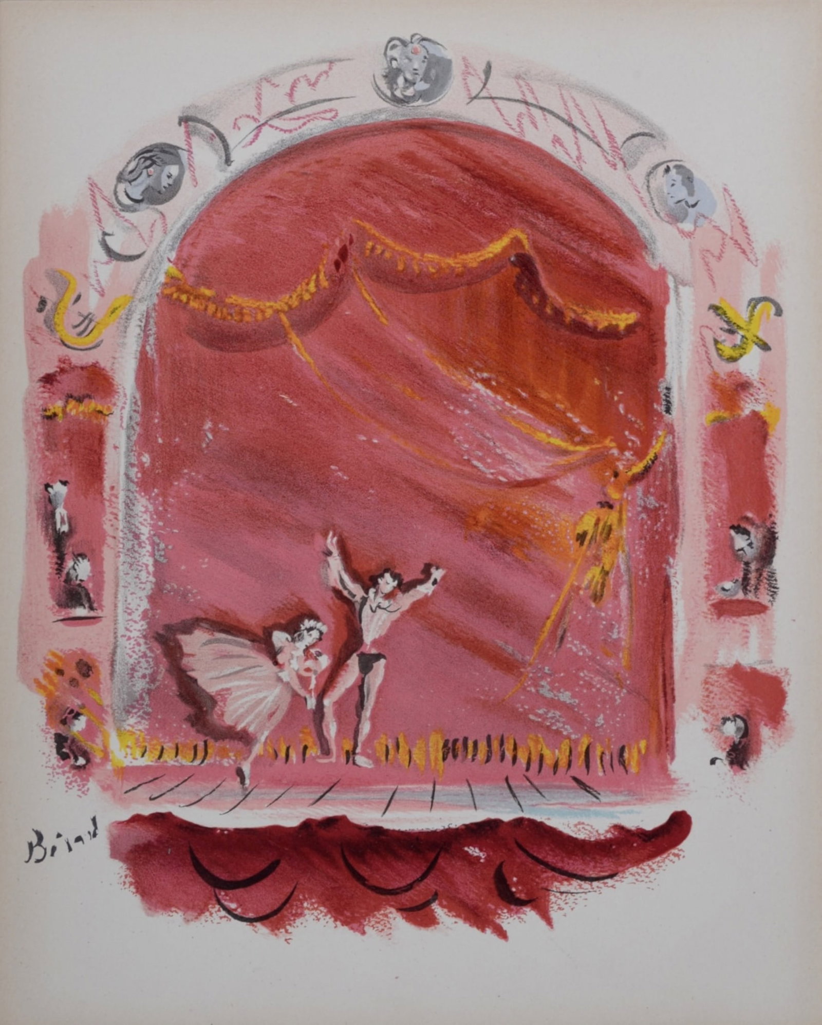 Christian Berard : La Scene de Ballet, 1946: Christian Berard (1902-1949) La Scene de Ballet, 1946 Lithograph in colors on wove paper. Plate-signed lower left. Dimensions: + Sheet size: 32,4 x 25 cm / 12.8 x 9.8 in From the Sainte Catherine port