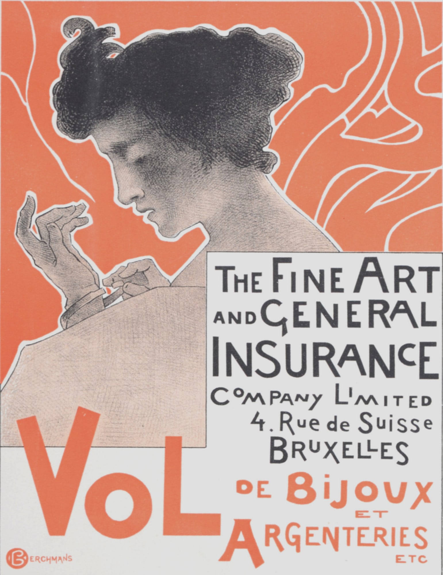 Emile Berchmans - Vol de Bijoux et Argenteries - 1897: Emile Berchmans (1867-1947) Vol de Bijoux et Argenteries, 1897 Lithograph on wove paper. Signed on the plate on the bottom right corner. Dimensions: +Size of the sheet: 28 x 20,5 cm / 11 x 8 in. +Size