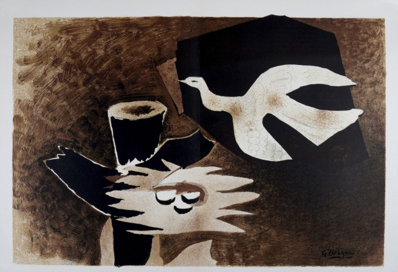 Georges Braque (1882-1963) : L'oiseau et son nid, 1956: Georges Braque (1882-1963) L'oiseau et son nid, 1956 Lithograph in colors on wove paper, printed on a double page. Signed in the plate lower right. Dimensions : + Size of the sheet: 38 x 55 cm / 15.0 