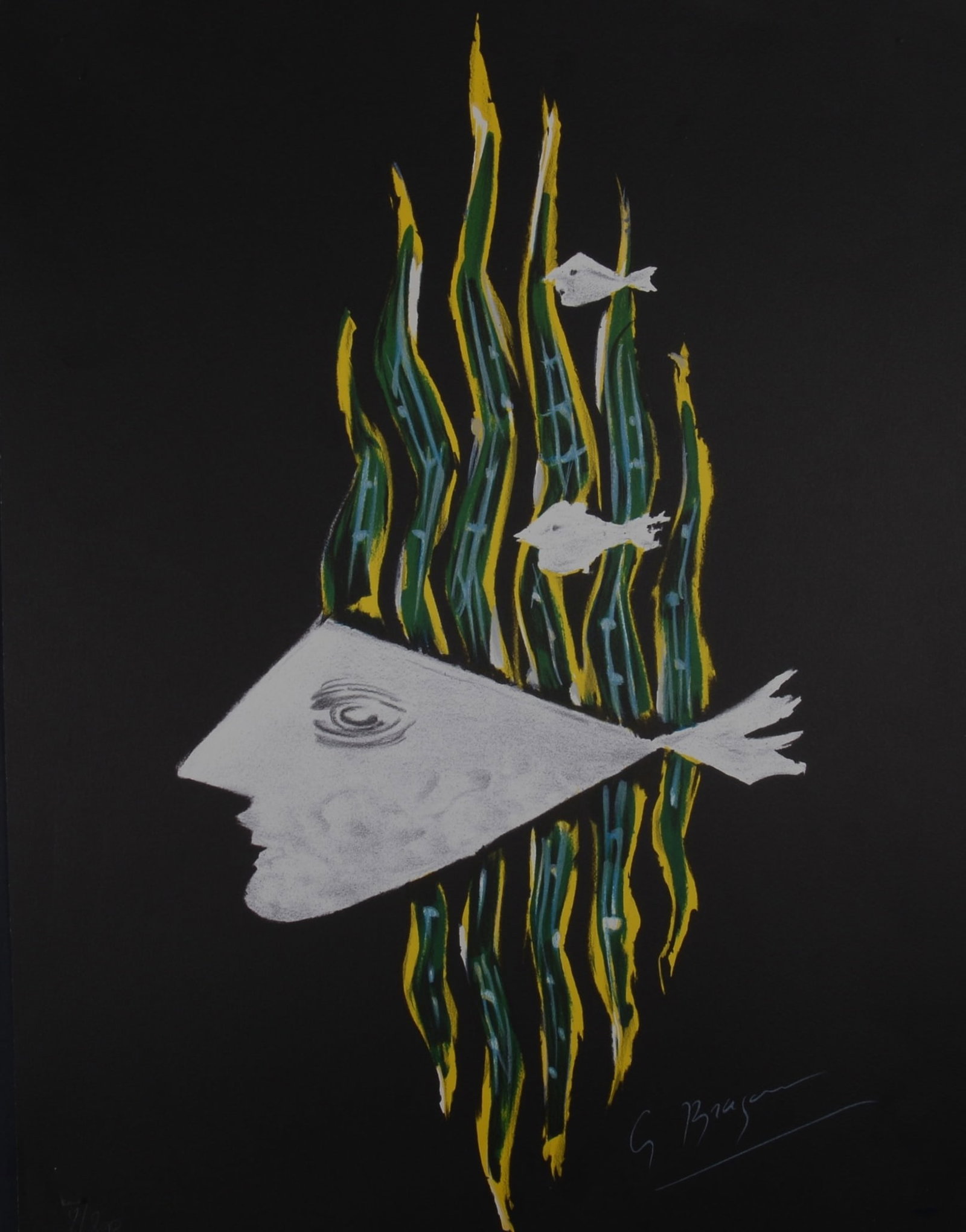 Georges Braque (After) : Hebe, 1988: Georges Braque (After) Hebe, 1988 Lithograph in colors on black wove paper, after a work by Georges Braque. Numbered 2/298 lower left. Signed in the plate lower right. Dimensions : + Size of the sheet