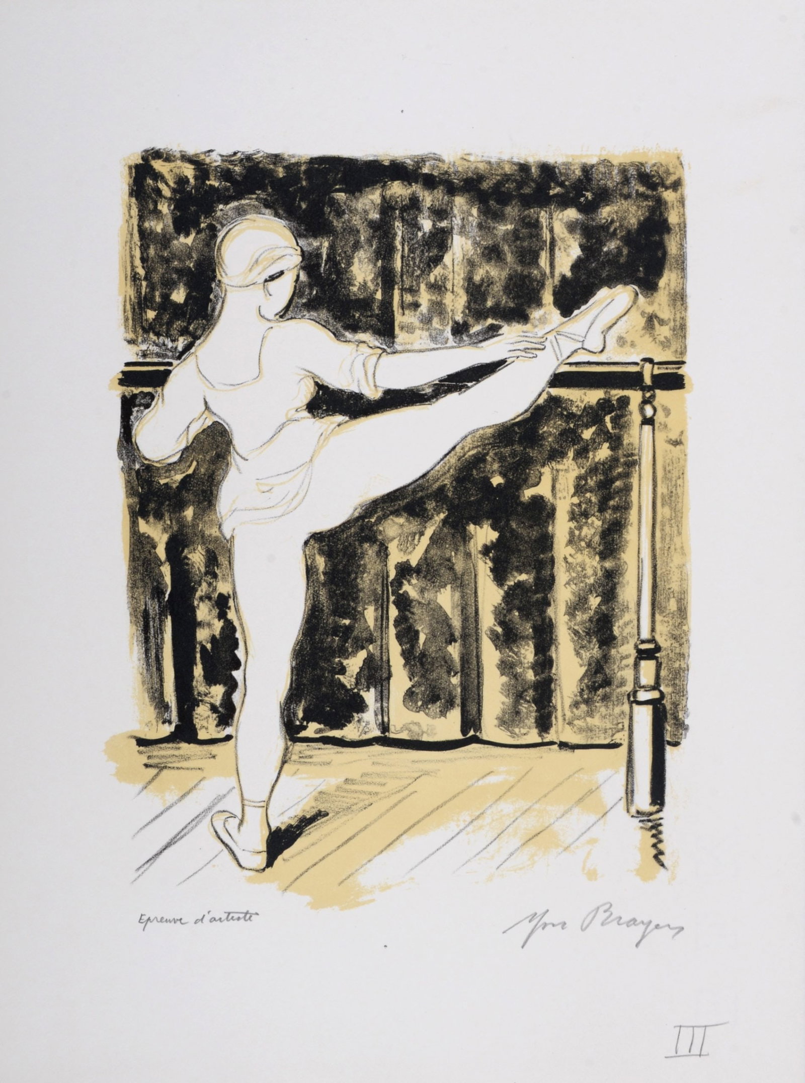 Yves Brayer - Solange Swartz a la barre, 1949: Yves Brayer (1907-1990) Solange Swartz a la barre, 1949 Lithograph in colors on BFK Rives paper. Hand-signed in pencil lower right margin. Annotated in pencil "Epreuve d'artiste" (Artist's proof) lowe