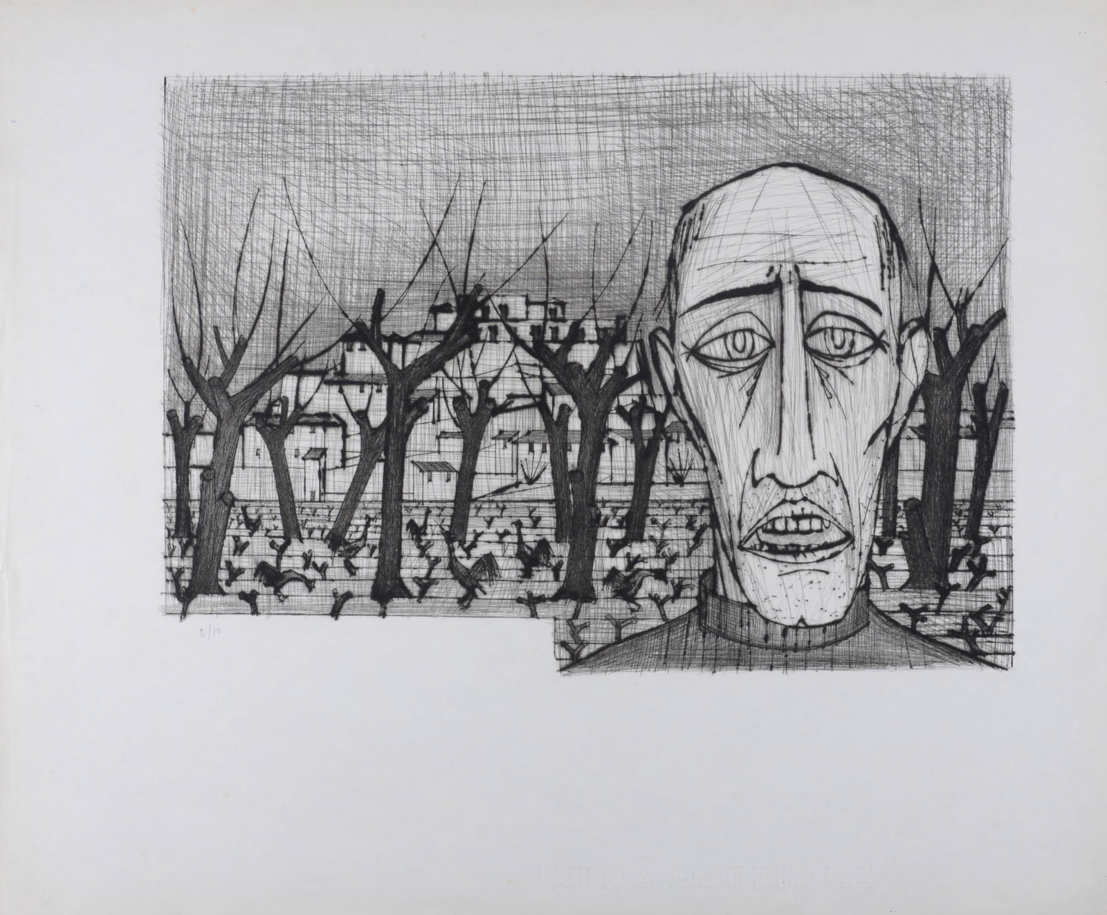 Bernard Buffet : Portrait, La Passion du Christ, 1954: Bernard Buffet (1928-1999) Portrait, La Passion du Christ, 1954 Etching (drypoint) on Hollande van Gelder paper. Hand-numbered 2/10 in pencil lower left. With Van Gelder Zonen watermark lower margin. 