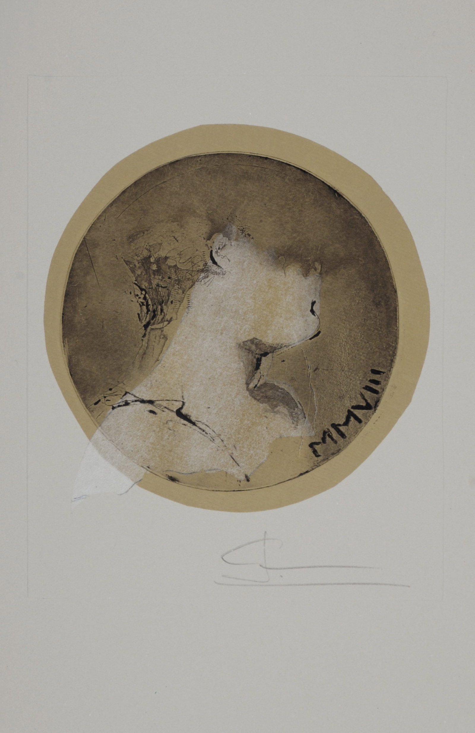 Sylviane Canini : L'encerclee (Greeting card), 2008: Sylviane Canini (1954-) L'encerclee (Greeting card), 2008 Original etching (greeting card) on vellum paper. Hand-signed in pencil . Dimensions: + Size of the card : 22,5 x 15,5 cm / 8,8 x 6,1 in. + Si