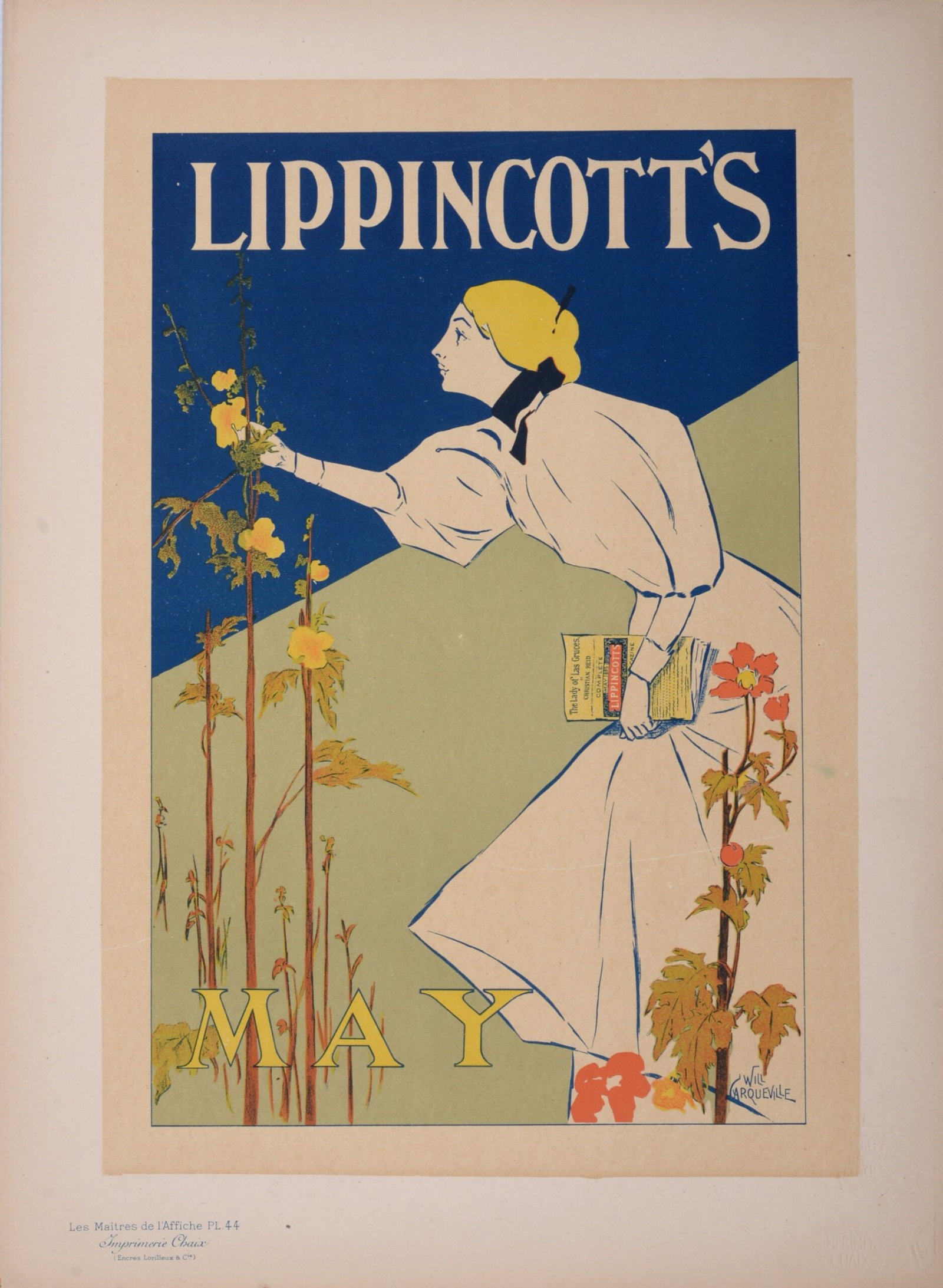 Wm. Carqueville : Les Maitres de L’Affiche - Lippincott's May, 1896: Wm. Carqueville (1871-1946) Lippincott's May, 1896 Les Maitres de L’Affiche : PL. 44 Lithograph on wove paper. Signed on the plate lower right margin. Dimensions : + Size of the sheet : 39,4 x 28,7 