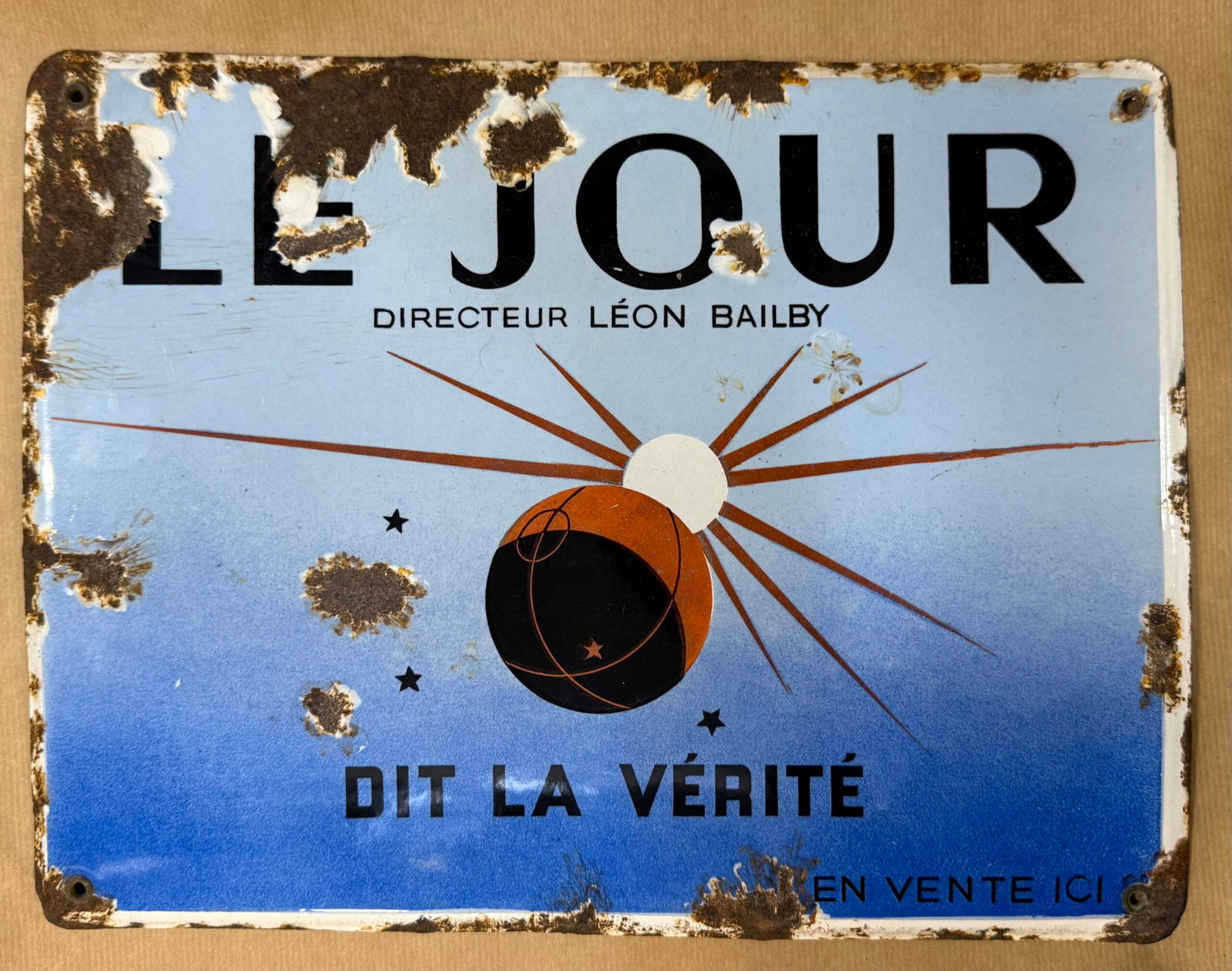 A.M. Cassandre - Le Jour dit la verite, c. 1933 (enamel advertising plaque) (1 of 2)