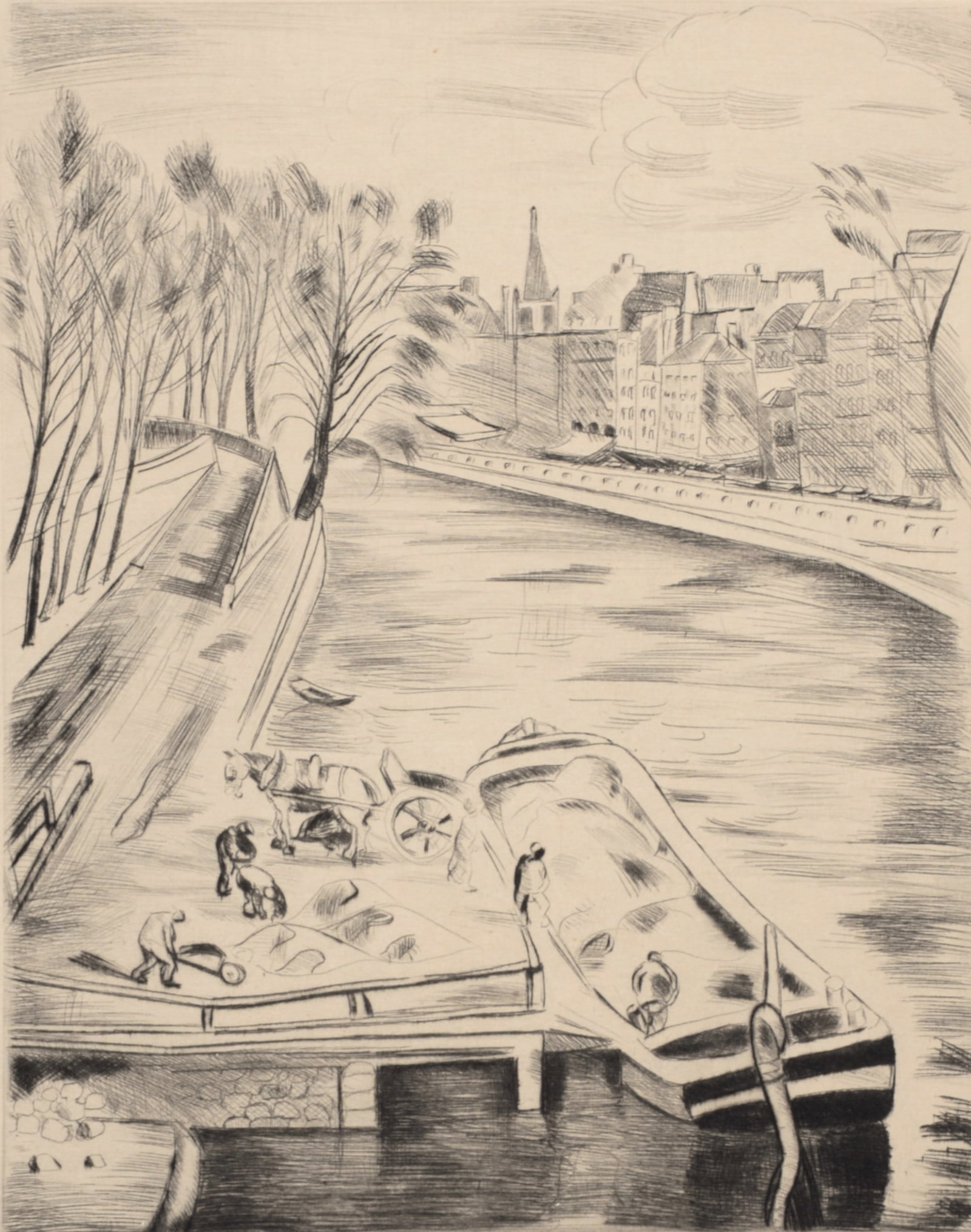 Edmond Ceria - Paris, Quais de Orfevres, 1927: Edmond Ceria (1884-1955) Paris, Quais de Orfevres, 1927 Etching on wove paper. Edition of 225. Dimensions: + Size of the sheet: 32,2 x 23,8 cm / 12,6 x 9,3 in. + Size of the image: 20 x 15,3 cm / 7,8 
