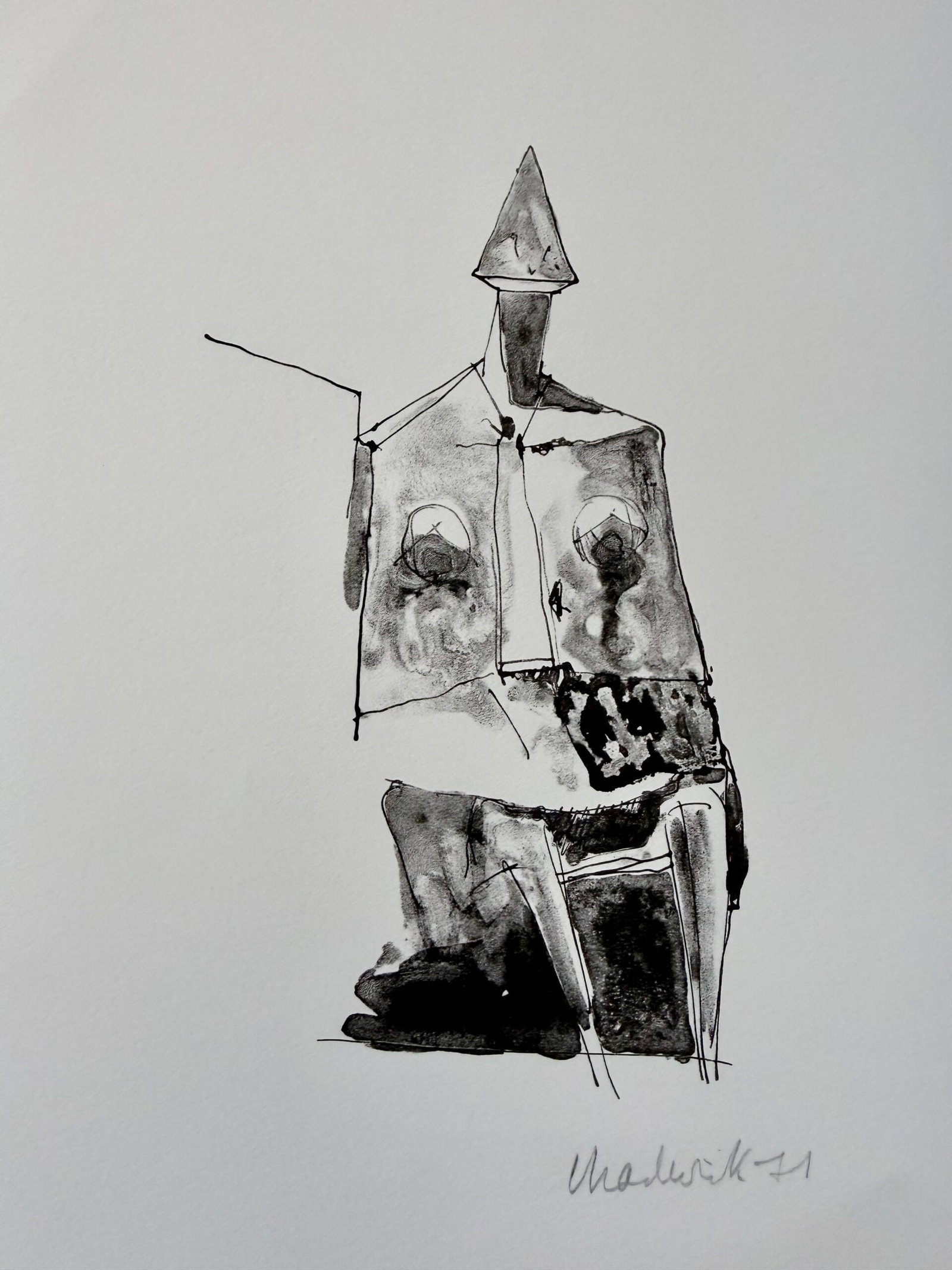 Lynn Chadwick : Neujahrskarte der Galerie im Erker (Hand Signed), 1971: Lynn Chadwick (1914–2003), British Neujahrskarte der Galerie im Erker (New Year's Card of the Galerie im Erker), 1971 Original lithograph on wove paper with deckle edges Hand-signed and dated in pen