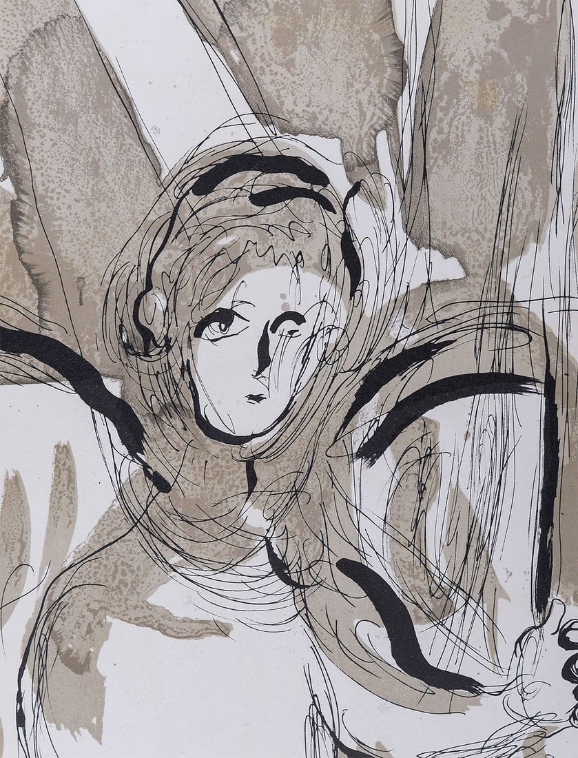 Marc Chagall - La Bible : Ange avec epee, 1956: Marc Chagall Ange avec epee, 1956 Lithograph on wove paper. Dimensions: + Size of the sheet: 35,5 x 26 cm / 13,9 x 10,2 in. From "Verve" issue (vol. VIII, n°33 et 34), published under the name "La Bi