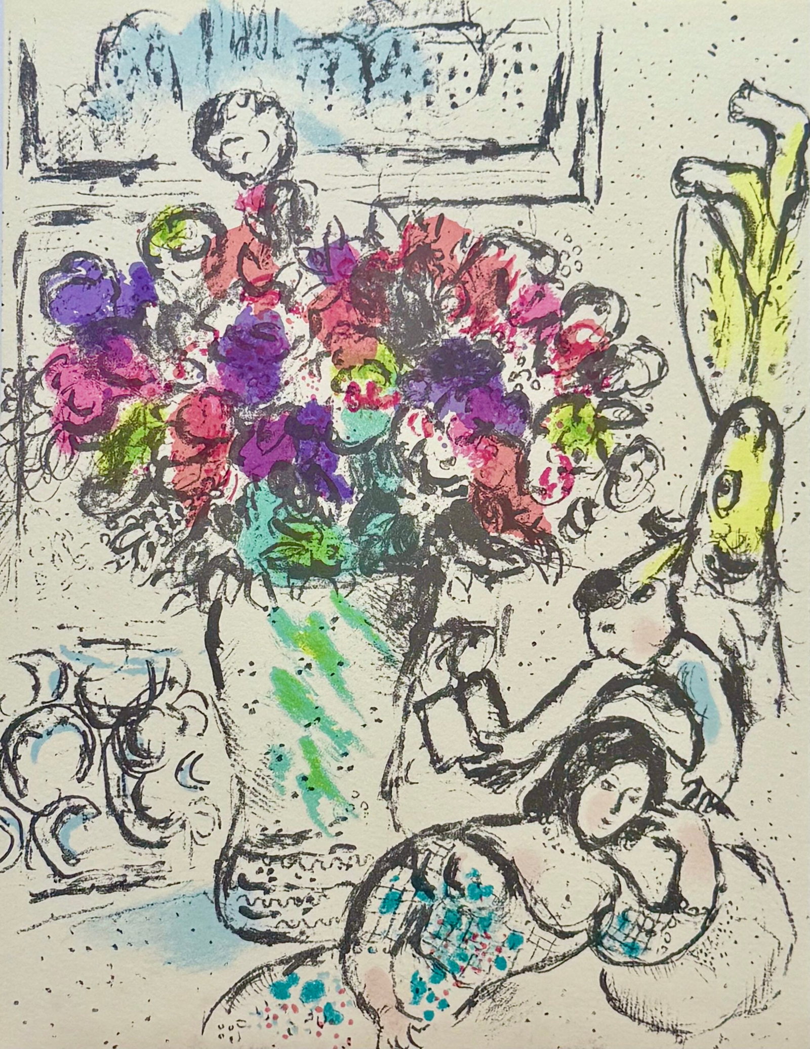 Marc Chagall : Les Anemones, 1974: Marc Chagall (1887-1985) Les Anemones, 1974 Colour lithograph on wove paper Unsigned, as issued (frontispiece edition) Dimensions: Sheet : 31.5 × 25 cm (12 3/8 × 9 13/16 in.) References : Mourlot 73
