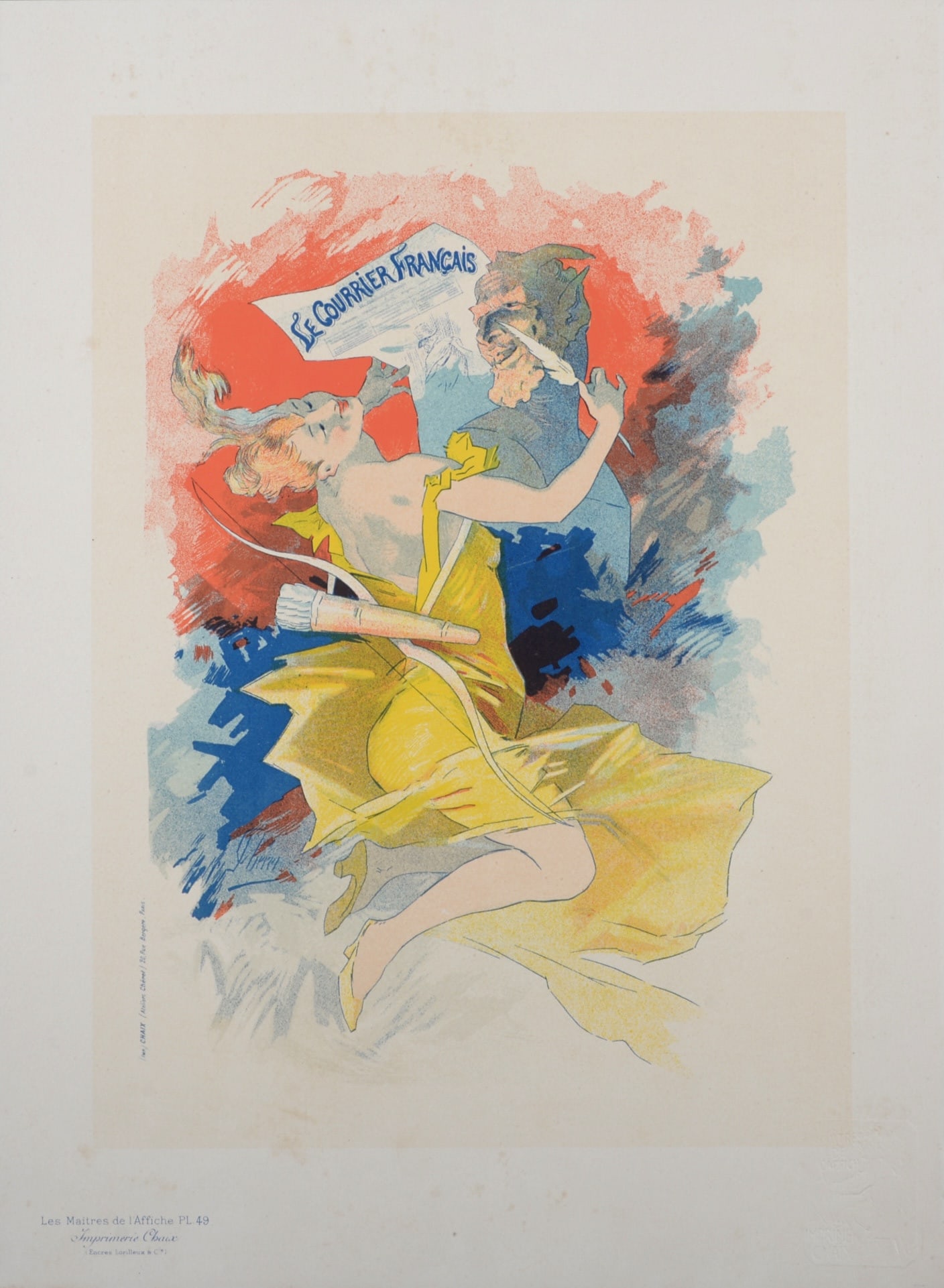 Jules Cheret - Les Maitres de l'Affiche : Le Courrier Francais, 1897.: Jules Cheret (1839-1936) Le Courrier Francais, 1897. Lithograph on wove paper. Plate #49. Signed on the plate bottom left. Blind stamp "Les Maitres de l'Affiche, Imprimerie Chaix" on the bottom right 