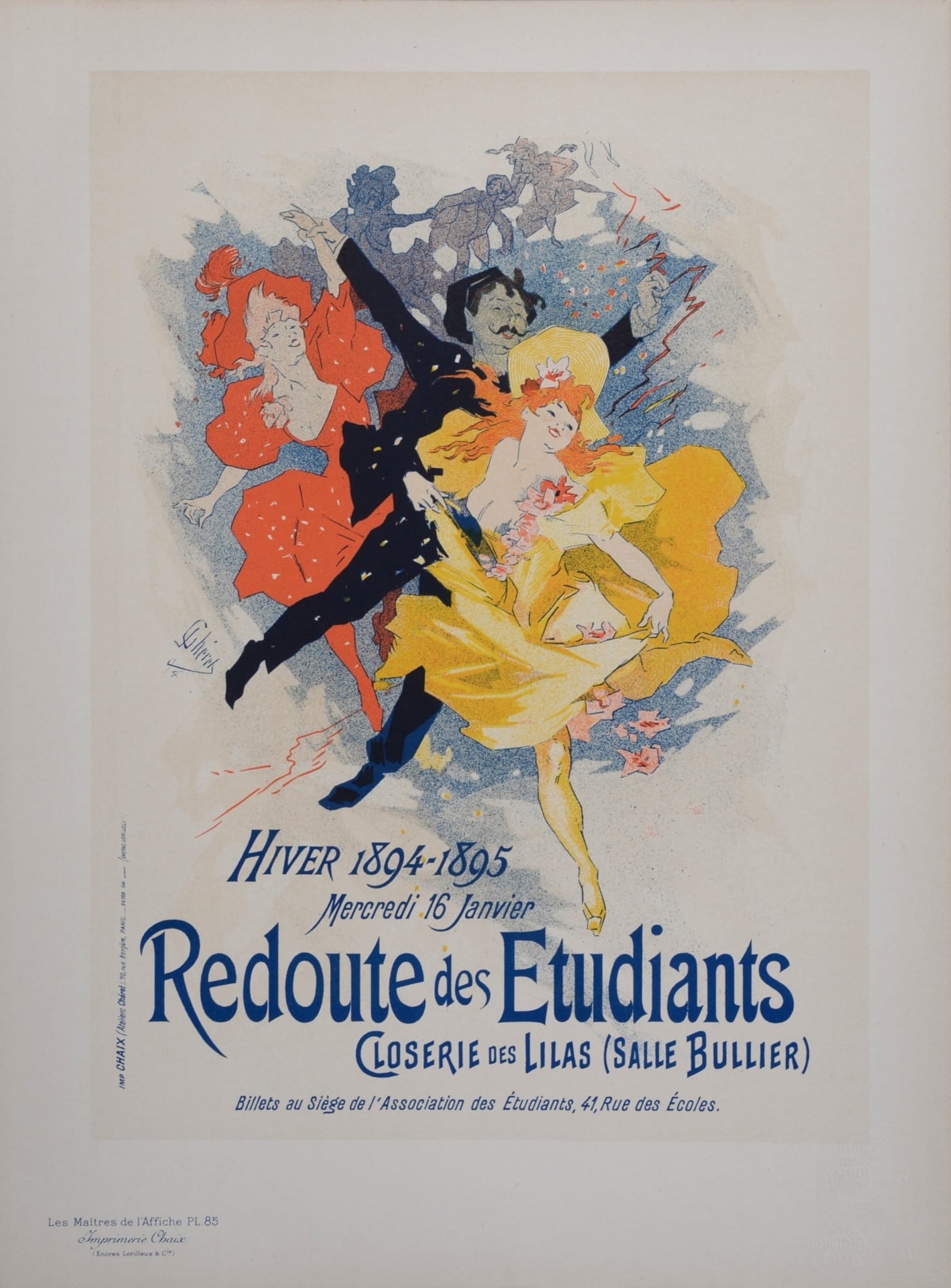 Jules Cheret : Les Maitres de l'Affiche - Redoute des Etudiants, 1897: Jules Cheret (1836-1932) Redoute des Etudiants, 1897 Les Maitres de L’Affiche : PL. 85 Lithograph on wove paper. Signed on the plate lower right margin. Dimensions : + Size of the sheet : 39,4 x 28,