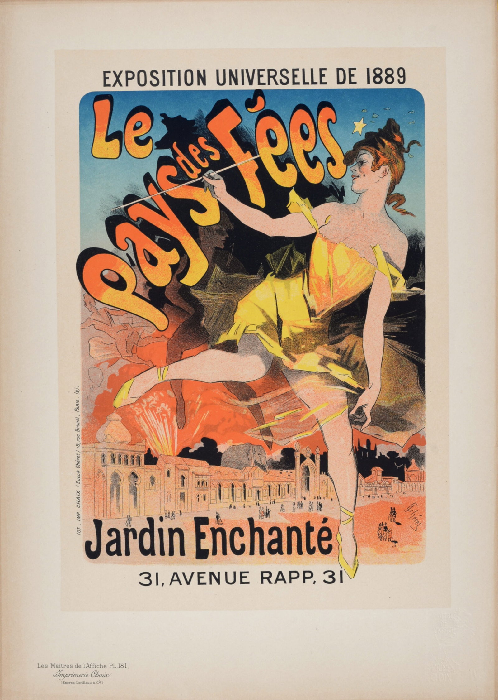 Jules Cheret : Les Maitres de L’Affiche - Le Pays des Fees, 1899: Jules Cheret (1836-1932) Le Pays des Fees, 1899 Les Maitres de L’Affiche : PL. 181 Lithograph on wove paper. Signed on the plate lower right margin. Dimensions : + Size of the sheet : 39,4 x 28,7 cm