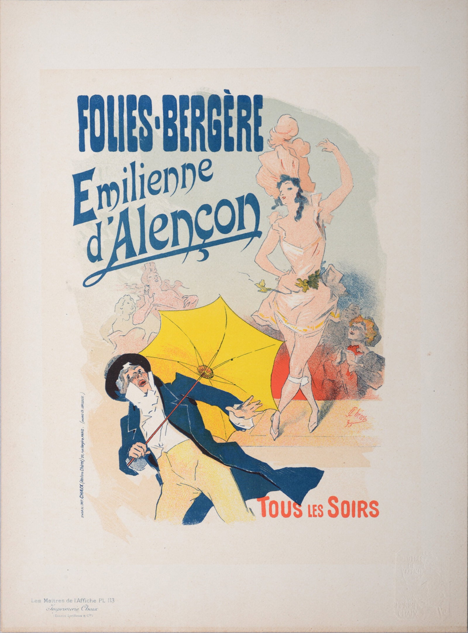 Jules Cheret-Les Maitres de L’Affiche : Emilienne d'Alencon, 1898: Jules Cheret (1836-1932) Emilienne d'Alencon, 1898 Les Maitres de L’Affiche : PL. 113 Lithograph on wove paper. Signed on the plate lower right margin. Dimensions : + Size of the sheet : 39,4 x 28,7