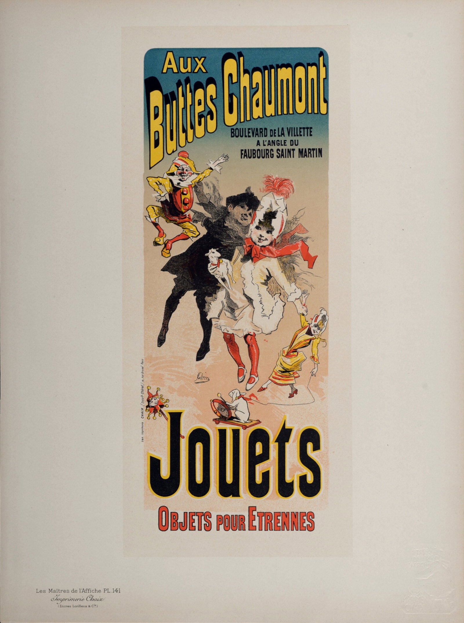 Jules Cheret : Les Maitres de L’Affiche - Aux Buttes Chaumont, 1899: Jules Cheret (1836-1932) Aux Buttes Chaumont, 1899 Les Maitres de L’Affiche : PL. 141 Lithograph on wove paper. Signed on the plate lower right margin. Dimensions : + Size of the sheet : 39,4 x 28,7