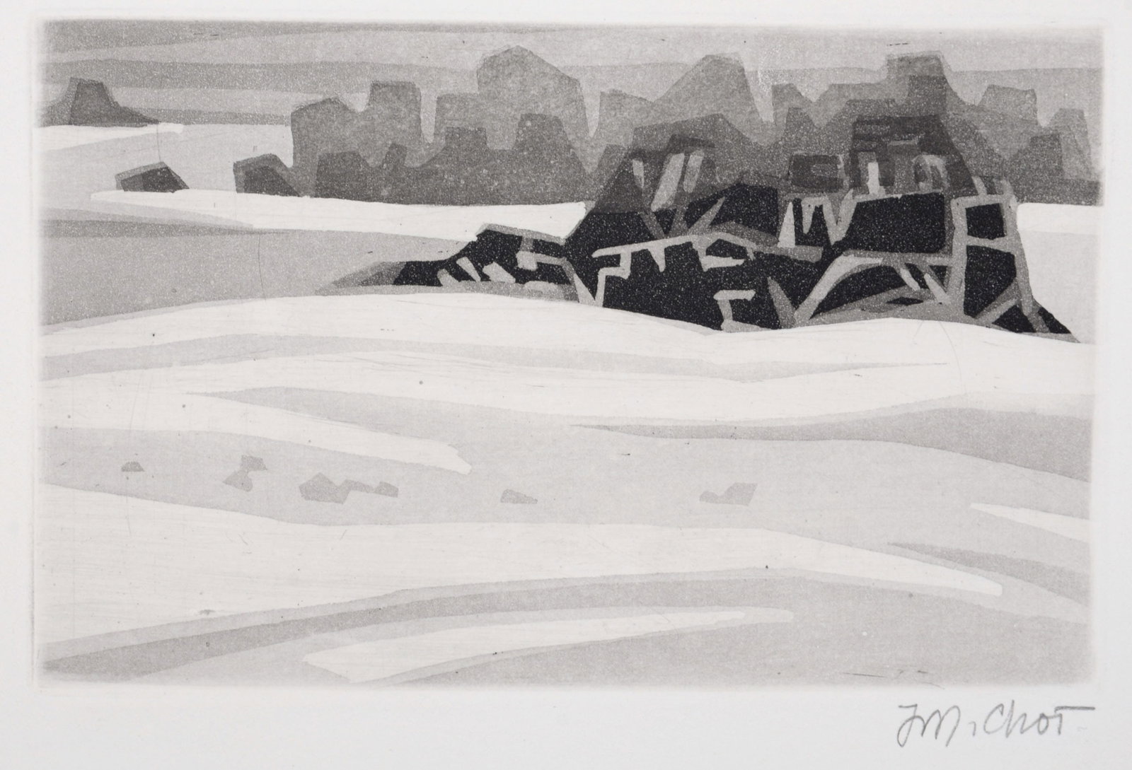 Maurice Chot-Plassot : Greeting card, 1997 - Hand-signed: Maurice Chot-Plassot (1929-2016) Bretagne (Greeting card), 1997 Original aquatint (greeting card) on vellum paper. Hand-signed in pencil lower right. Dimensions: + Size of the card : 15,5 x 22 cm / 6,