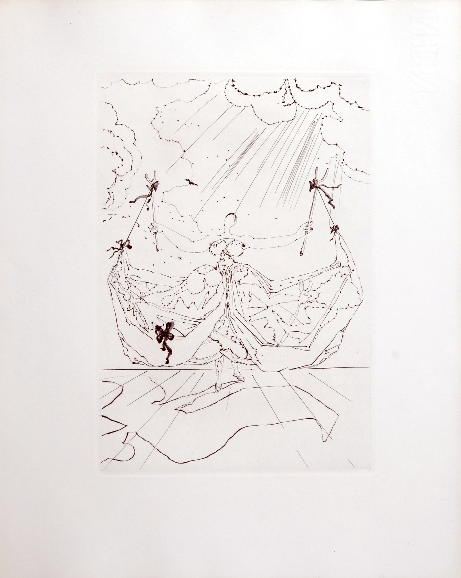 Salvador Dali - Le Tricorne, 1958: Salvador Dali (1904-1989) Le Tricorne, 1958 Etching on Van Gelder Zonen wove paper. Edition: 260 Dimensions: + Size of the sheet: 32 x 25 cm /12,6 x 9,8 in. + Size of the image: 21,5 x 15 cm / 8,4 x 5