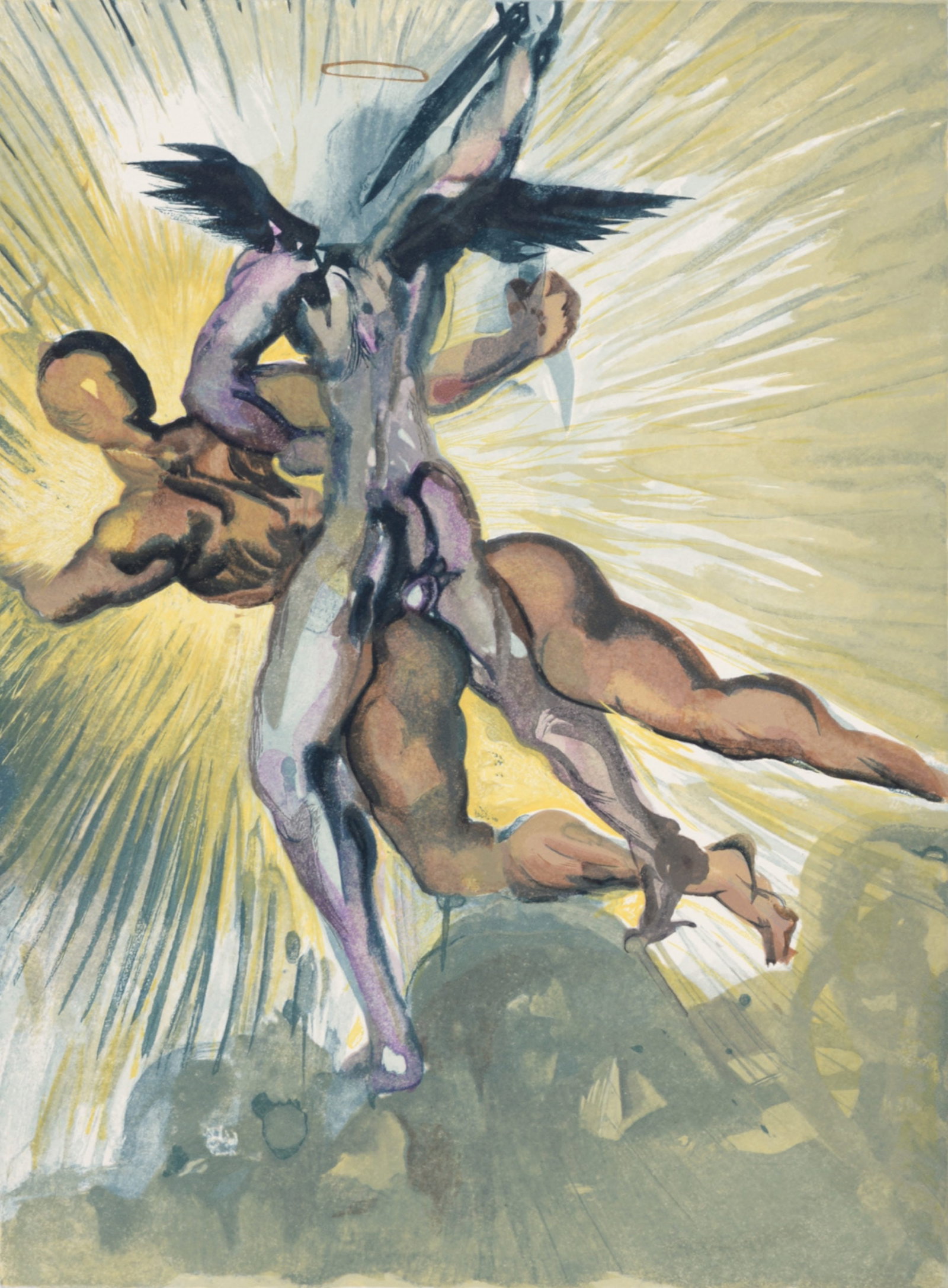 Salvador Dali - Les anges gardiens de la vallee, 1963: Salvador Dali (1904-1989) Les anges gardiens de la vallee, 1963 Woodcut print on BFK Rives paper. A beautiful print by Salvador Dali! Dimensions: +Size of the sheet: 33 x 26,5 cm / 12,9 x 10,4 in. Iss