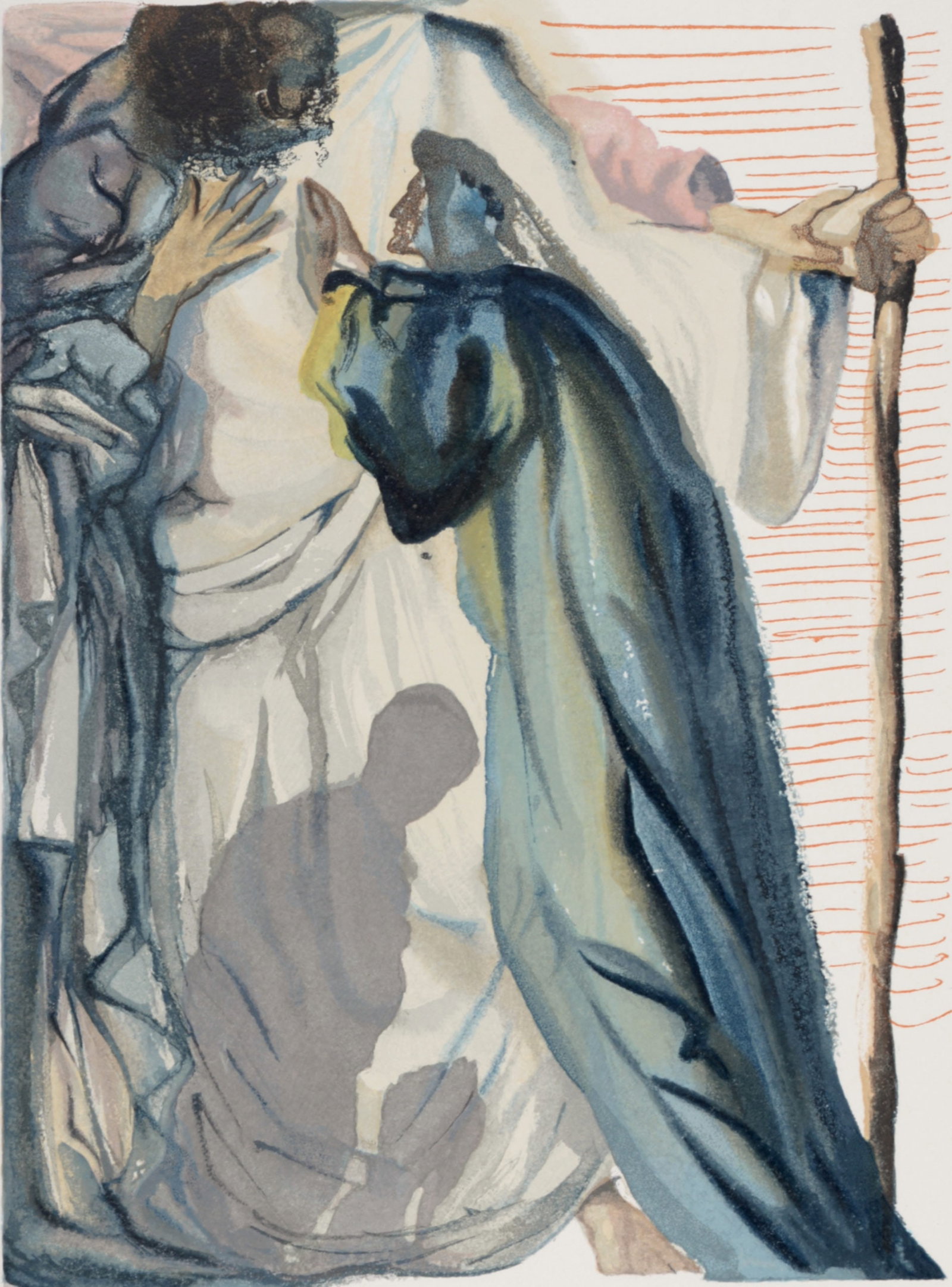 Salvador Dali - Un esprit interroge Dante, 1963: Salvador Dali (1904-1989) Un esprit interroge Dante, 1963 Woodcut print on BFK Rives paper. A beautiful print by Salvador Dali! Dimensions: +Size of the sheet: 33 x 26,5 cm / 12,9 x 10,4 in. Issued fr