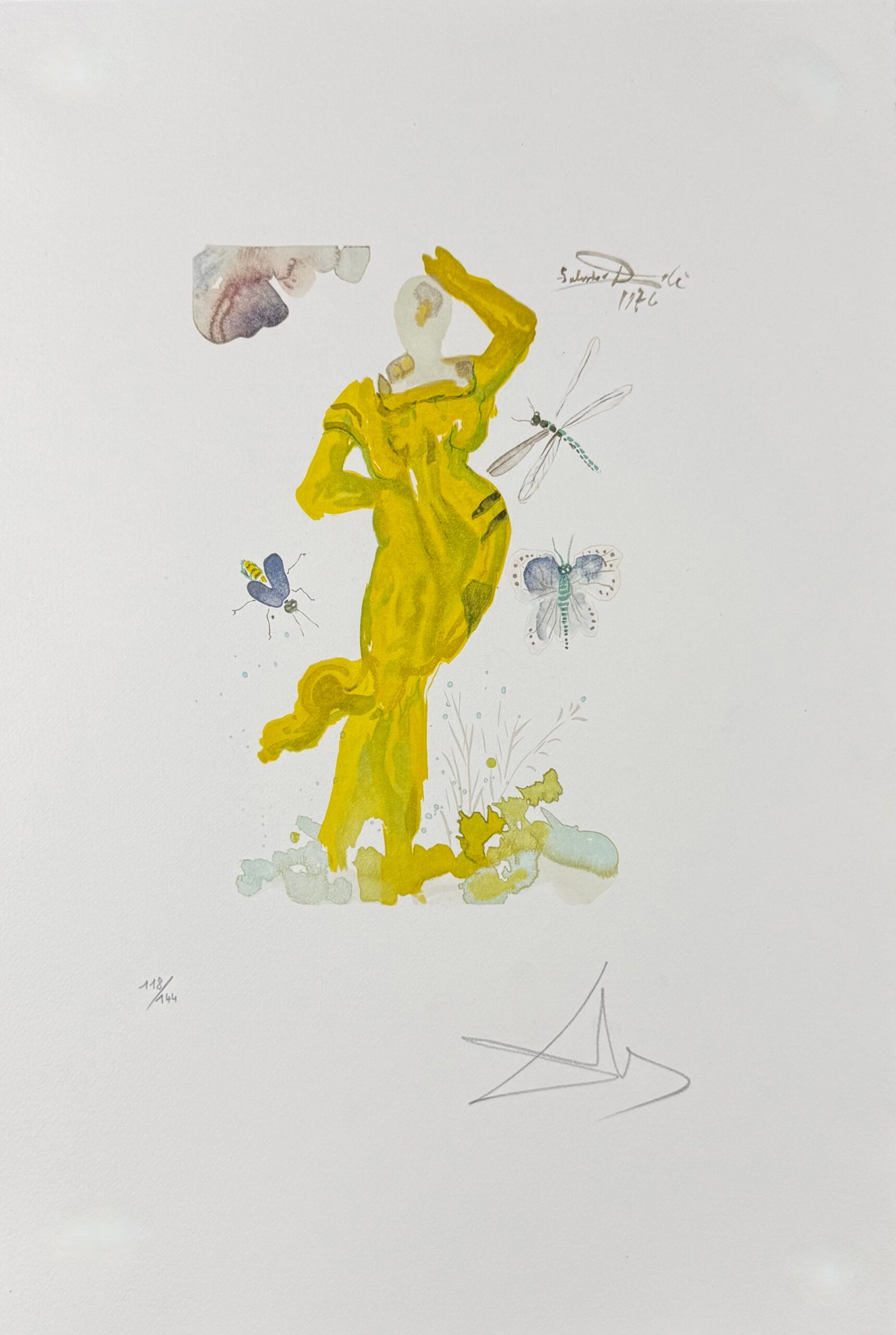 Salvador Dali - Divine Erato, c. 1979 (Hand signed): Salvador Dali (1904–1989) Divine Erato, c. 1979 Color woodcut on Arches paper. Hand-signed lower right and hand-numbered lower left (118/144). Dimensions: - Sheet size: 56 x 37 cm / 22 x 14.6 in - I