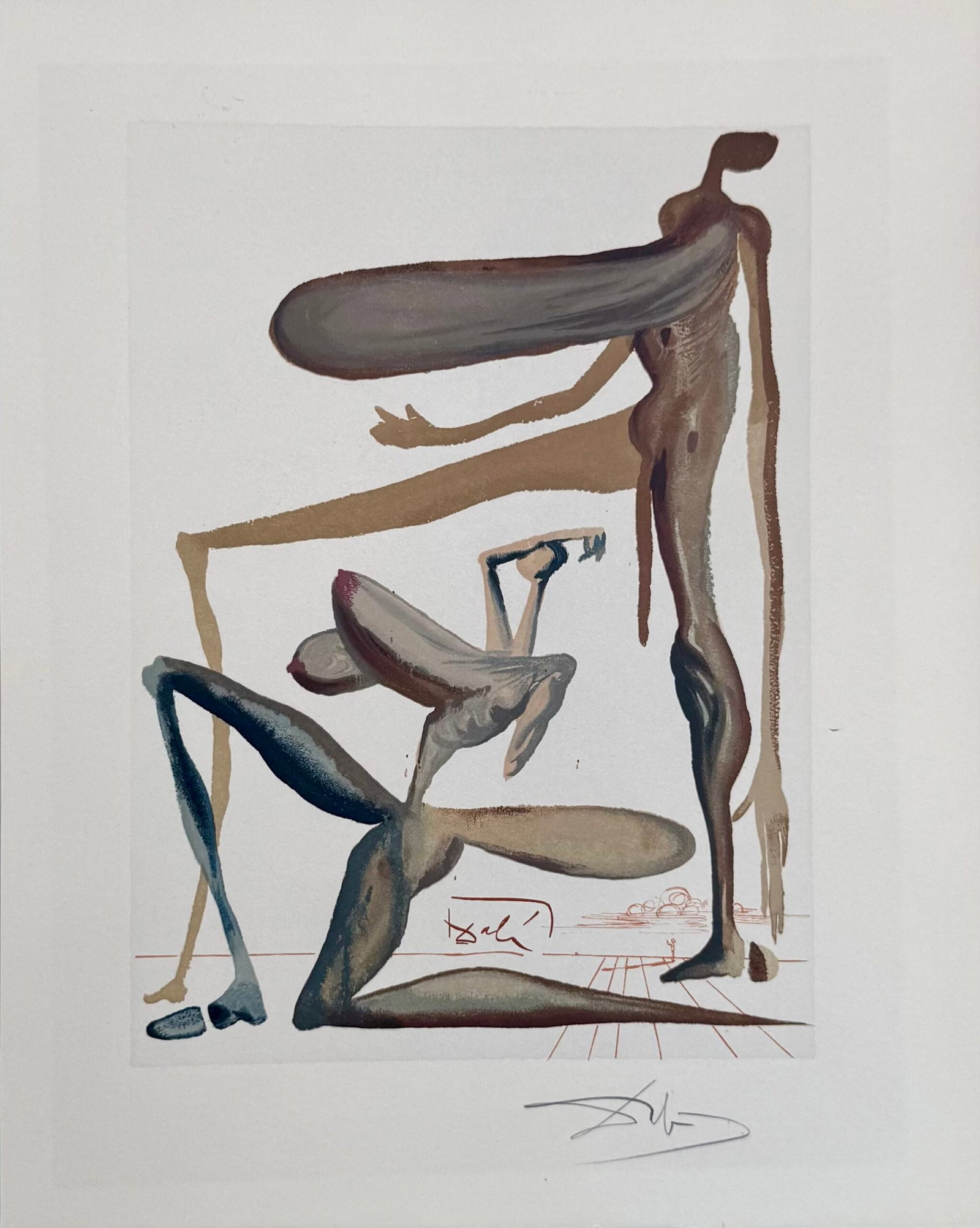 Salvador Dali : La Prodigalite, 1963 (hand signed): SALVADOR DALI (1904–1989) La Prodigalite, 1963 — from "The Divine Comedy" (Purgatorio, plate 21) Original colour woodcut on BFK Rives paper Hand-signed and signed in the block; from the scarce han
