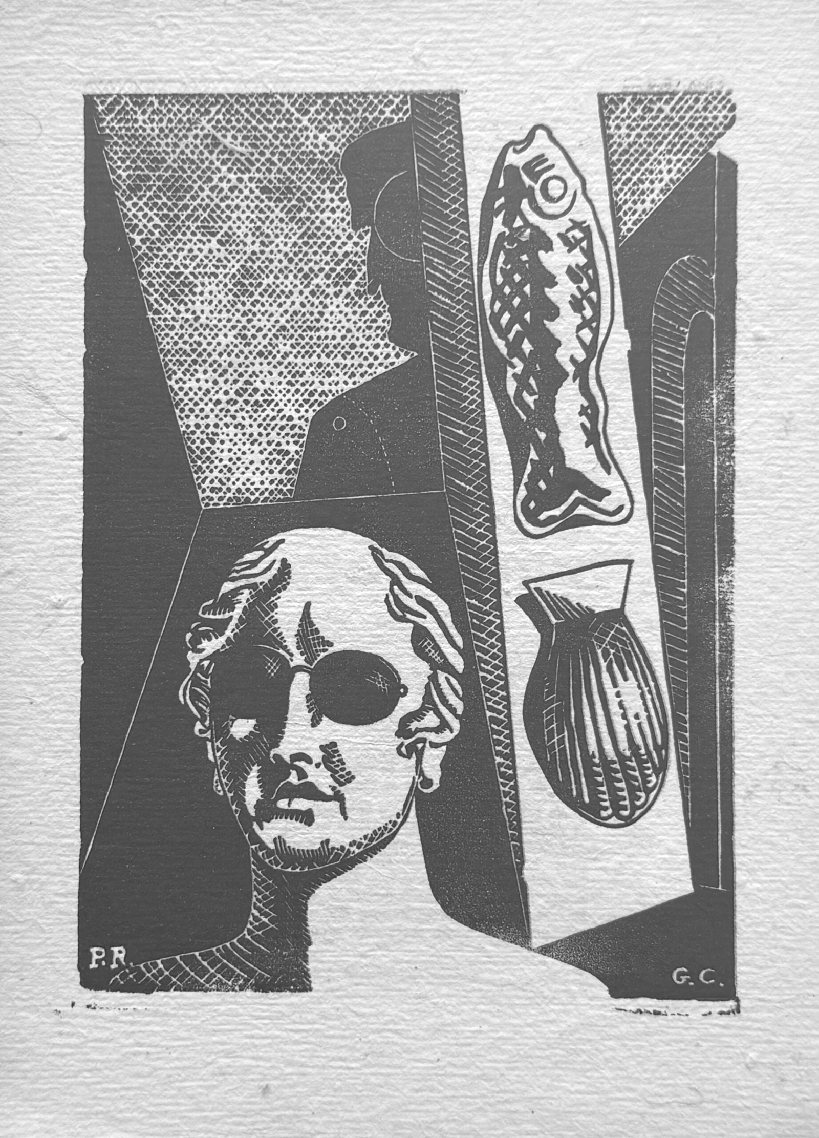 GIORGIO DE CHIRICO (after) : Portrait of Guillaume Apollinaire — "Premonitory Portrait", 1943: Pierre Roy (1880–1950), after Giorgio de Cherico (1888–1978) Portrait of Guillaume Apollinaire — "Premonitory Portrait", 1943 Woodcut on laid paper Signed in the block with the monograms "P.R." 
