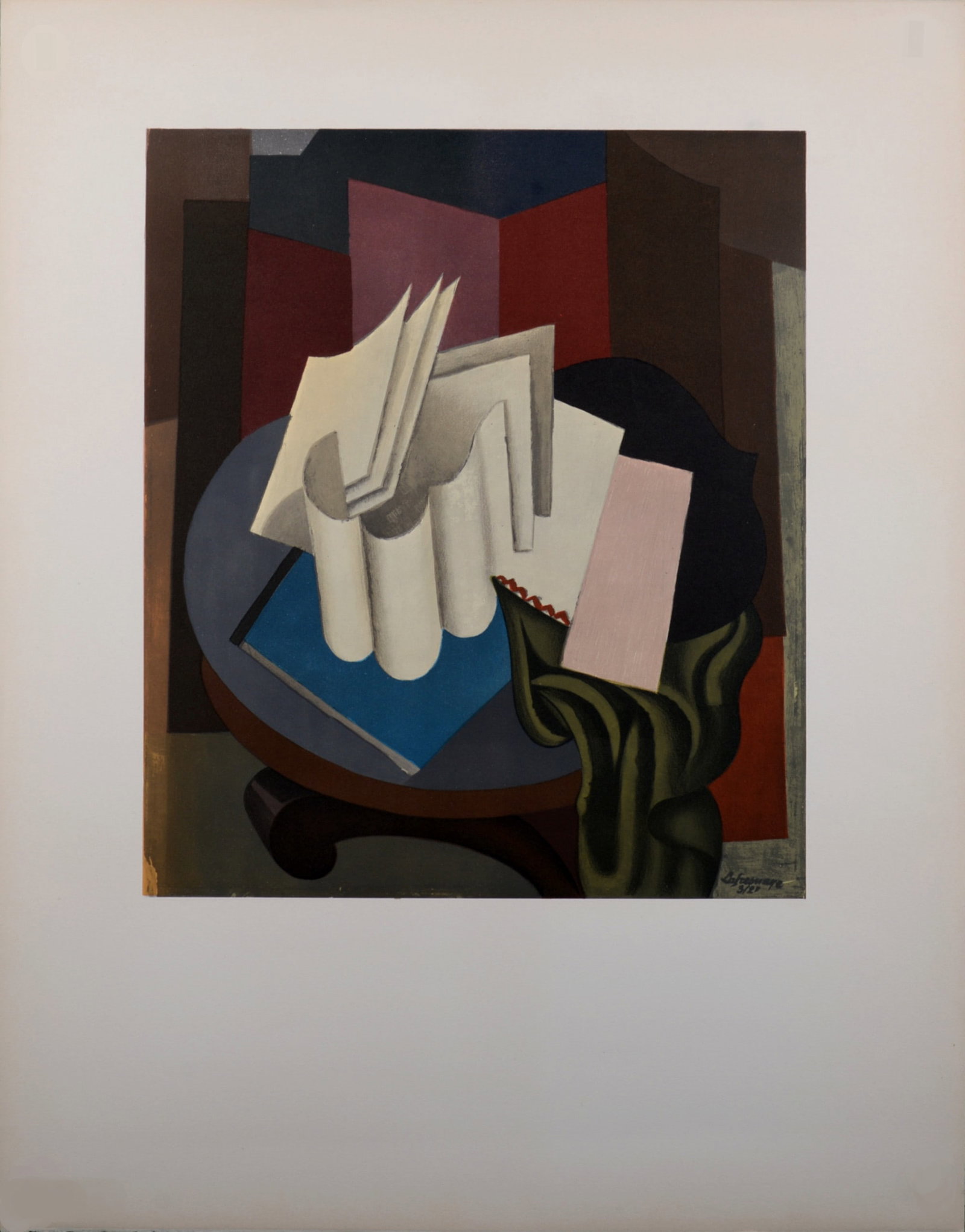 Roger de La Fresnaye said La Fresnayes (After) - Les feuilles blanches, circa 1970: Roger de La Fresnaye said La Fresnayes (After) Les feuilles blanches, circa 1970 Large Offset Lithograph on Velin d'Arches paper, after 1921 La Fresnayes's painting. Signed on the plate & numbered 3/2