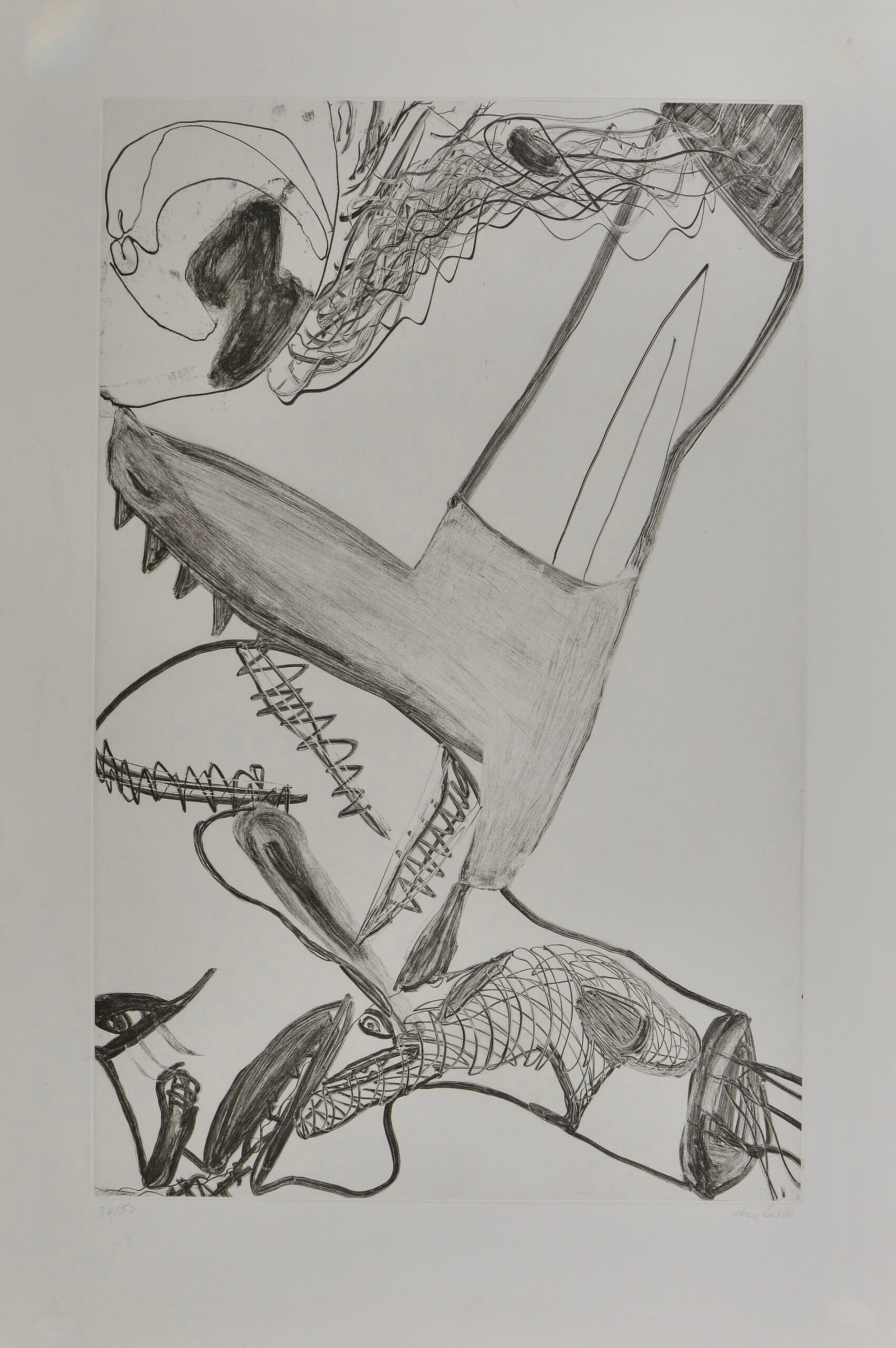 Martin Disler : Gravure E, 1982: Martin Disler (1949-1996) Gravure E, 1982 Etching on velin paper. From the hand signed edition of 50 Hand signed and Numbered 30/50. Dimensions: + Sheet size: 87.5 × 58.5 cm - 34.45 × 23.03 in+ Imag