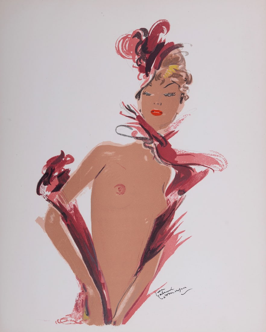 Jean-Gabriel Domergue : La Parisienne : Arlette, 1956: Jean-Gabriel Domergue (1889 - 1962) La Parisienne : Arlette, 1956 Lithograph in colors on velin Pur Fil du Marais. Signed on the plate lower right margin. Dimensions : + Size of the sheet : 41 x 32 cm