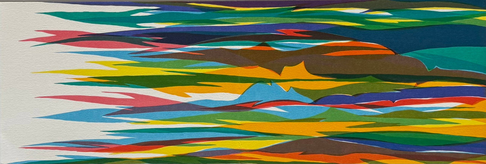 Piero Dorazio, Kokkora (#3), 1987: Piero Dorazio (1927-2005) Kokkora (#3), 1987 Original lithograph in colors on Velin de Rives paper, printed on double-page. Edition of 247, Dimensions: +Size of the sheet: 17 x 50 cm / 6,6 x 19,6 in. 