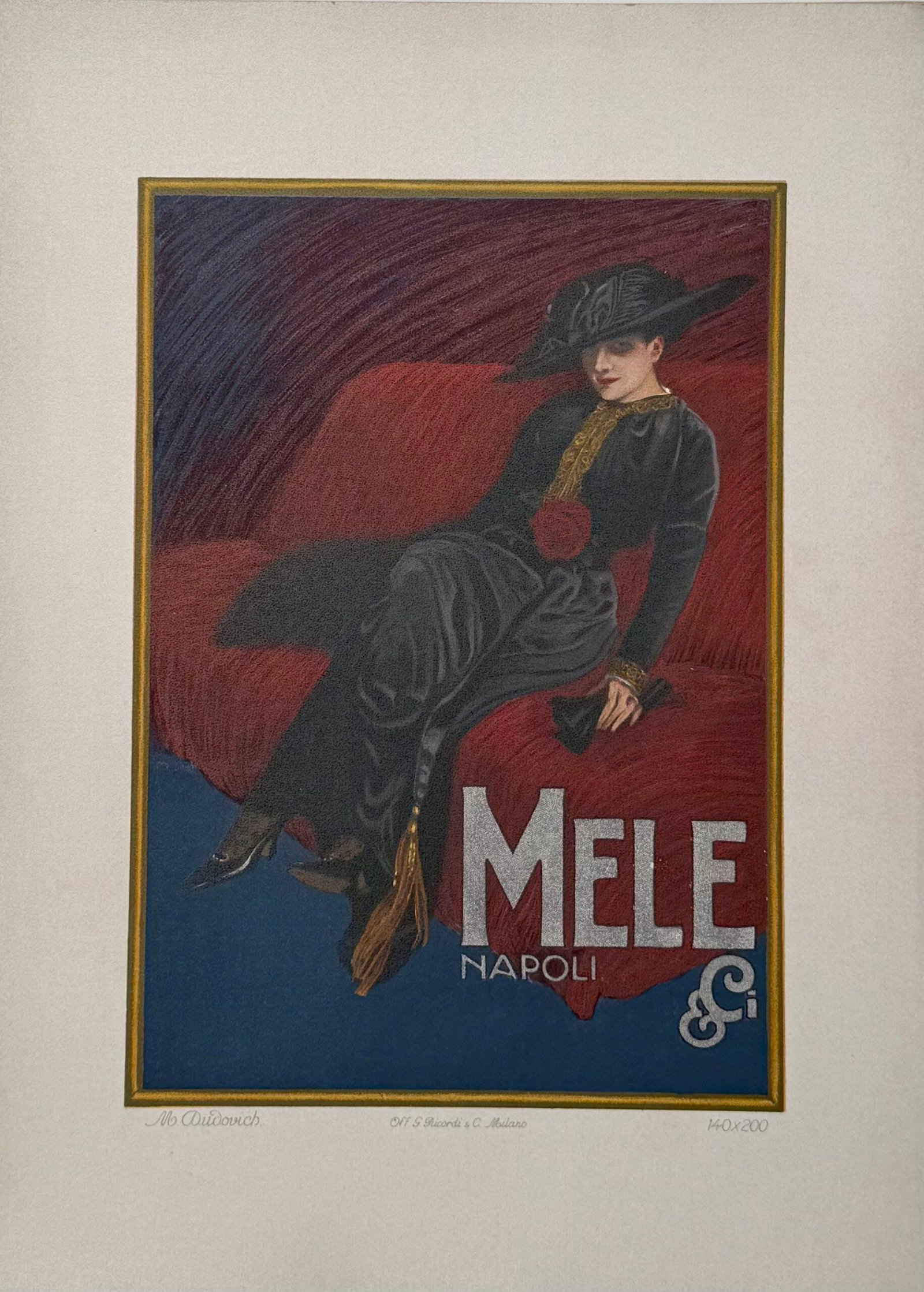 Marcello Dudovich - Mele Napoli, 1914: Marcello Dudovich (1878 - 1962) Mele Napoli, 1914 Lithograph on thick paper. Scarce lithograph from the iconic portfolio Ricordi! Dimensions: +Size of the sheet: 36 x 26 cm / 14.17 × 10.24 in. Printe