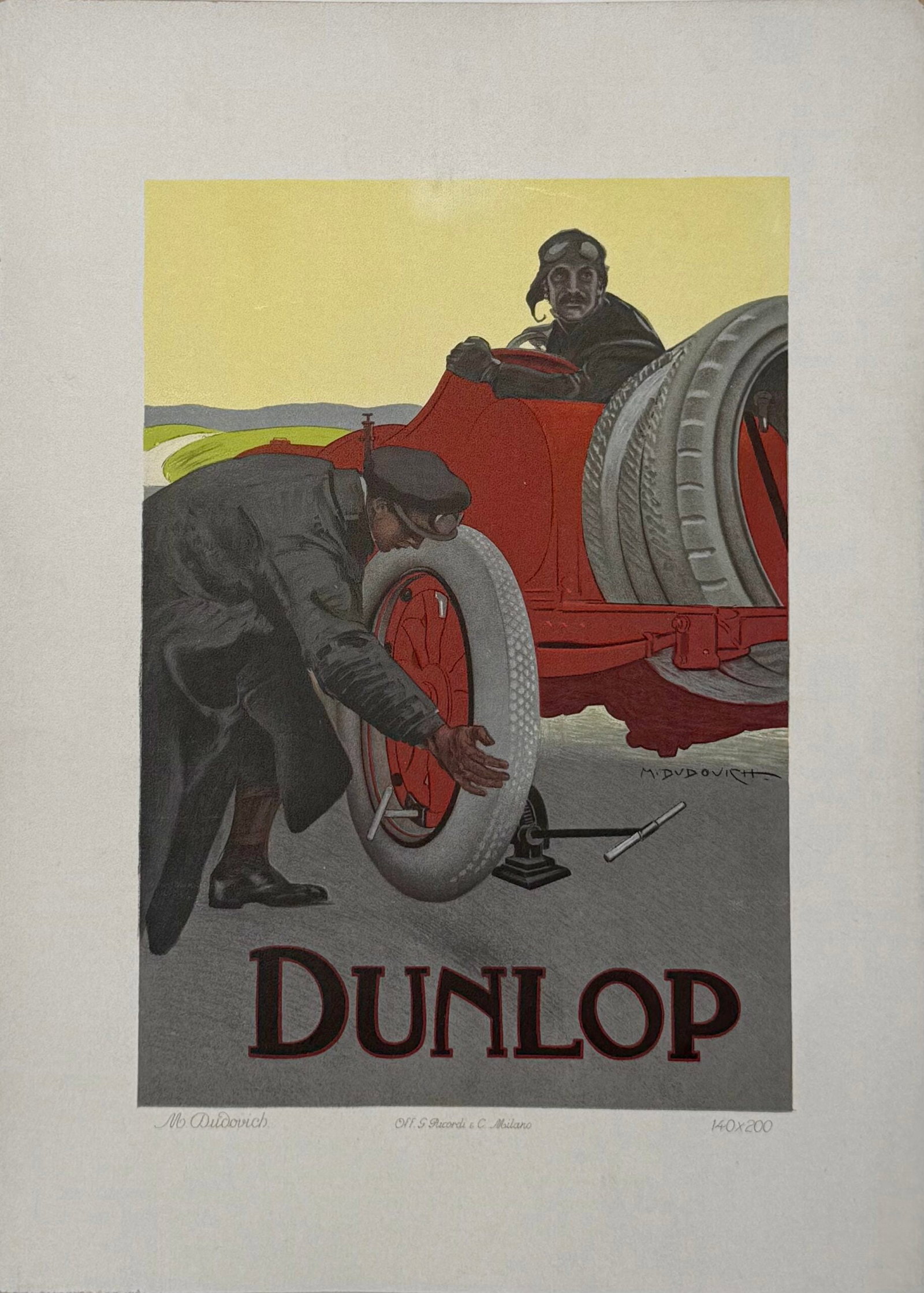 Marcello Dudovich - Dunlop, 1914: Marcello Dudovich Dunlop, 1914 Lithograph on thick paper. Scarce lithograph from the iconic portfolio Ricordi! Dimensions: +Size of the sheet: 36 x 26 cm / 14.17 × 10.24 in. Printed in 1914 by Ricord