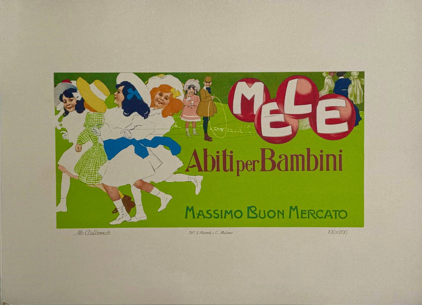 Marcello Dudovich - Mele Napoli, 1914: Marcello Dudovich (1878 - 1962) Mele Napoli, 1914 Lithograph on thick paper. Scarce lithograph from the iconic portfolio Ricordi! Dimensions: +Size of the sheet: 36 x 26 cm / 14.17 × 10.24 in. Printe