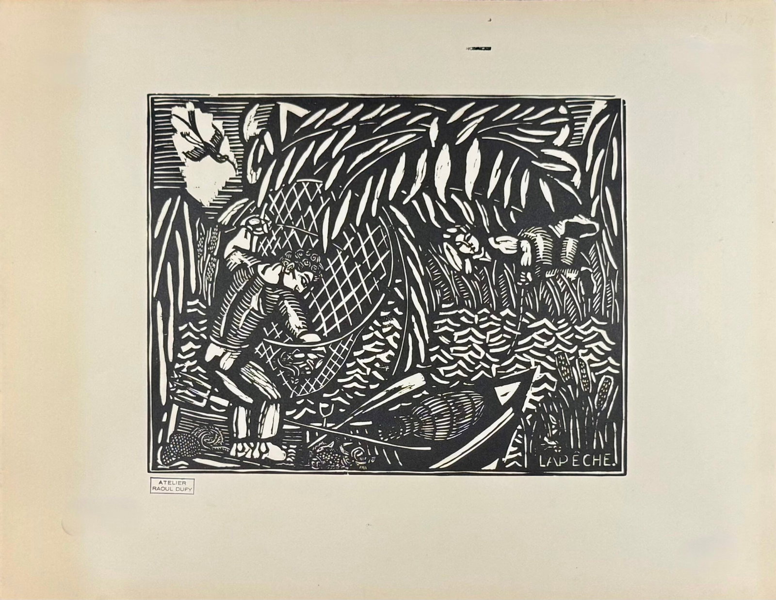 Raoul Dufy - La Peche, circa 1910: Raoul Dufy La Peche (#1E), circa 1910 Woodcut print on Velin Pur Fil Marais paper. Edition of 220. Raoul Dufy Workshop's ink stamp on the bottom left corner. Pur Fil Marais' watermark in both margins.