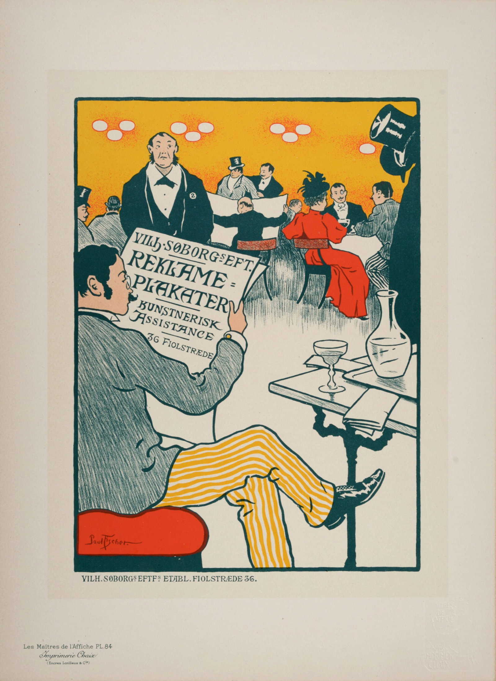 Paul Fischer : Les Maitres de L’Affiche - Exhibition of Wilh. Soborg, 1897: Paul Fischer (1860-1934) Exhibition of Wilh. Soborg, 1897 Les Maitres de L’Affiche : PL. 84 Lithograph on wove paper. Signed on the plate lower right margin. Dimensions : + Size of the sheet : 39,4 