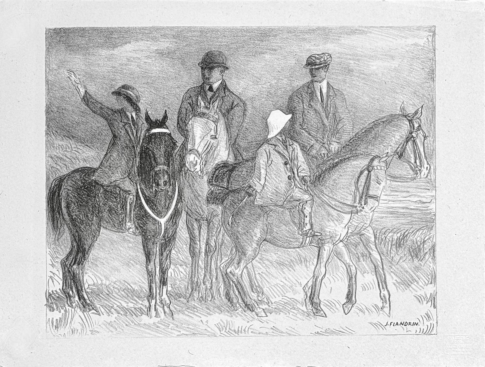 Jules Flandrin : Le Depart pour la promenade, 1924: Jules Flandrin Le Depart pour la promenade, 1924 Lithograph from the portfolio "Essai dur l'histoire de la lithographie en France. Les Peintures lithographes de Manet a Matisse. Album de lithographies