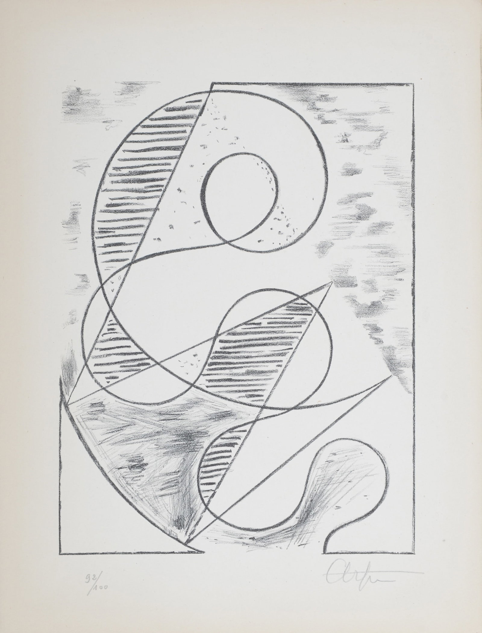 Adolf Richard Fleischmann : Composition, 1946 - Hand-signed: Adolf Richard Fleischmann (1892–1968) Composition, 1946 Lithograph on wove paper. Hand-signed in pencil lower right. Numbered in pencil 92/100 lower left. Dimensions : + Size of the sheet: 32 x 24 c
