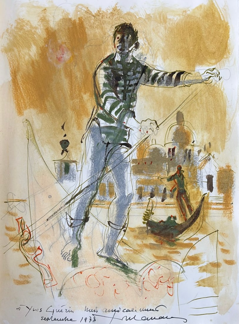 Lucien Fontanarosa : Venise — le gondolier (Venice — the Gondolier), 1973 (Gouache with pencil (1 of 1)