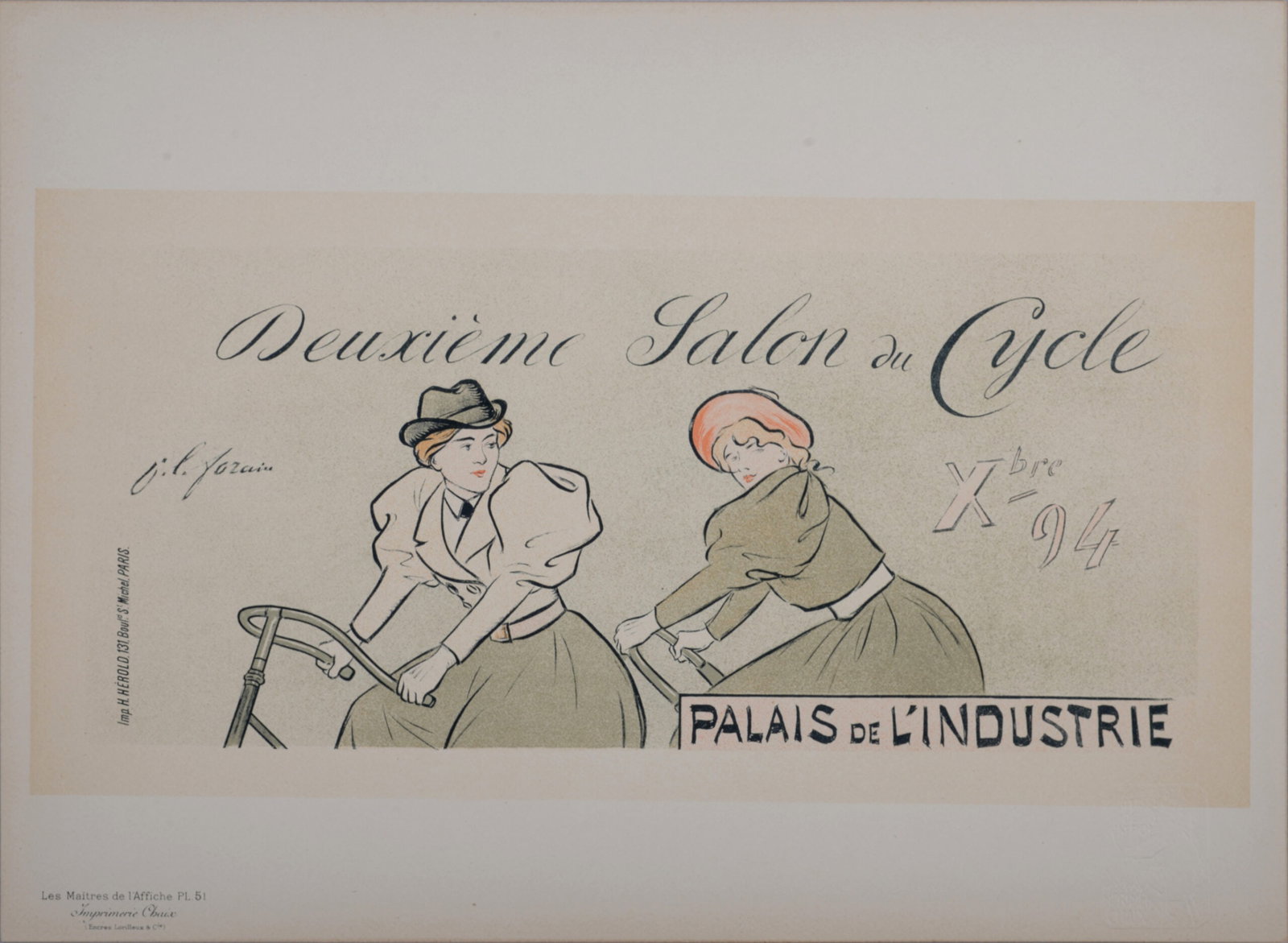 J. L. Forain : Les Maitres de L’Affiche - Salon du Cycle, 1897: J. L. Forain (1852-1931) Salon du Cycle, 1897 Les Maitres de L’Affiche : PL. 51 Lithograph on wove paper. Signed on the plate lower right margin. Dimensions : + Size of the sheet : 28,7 x 39,4 cm / 