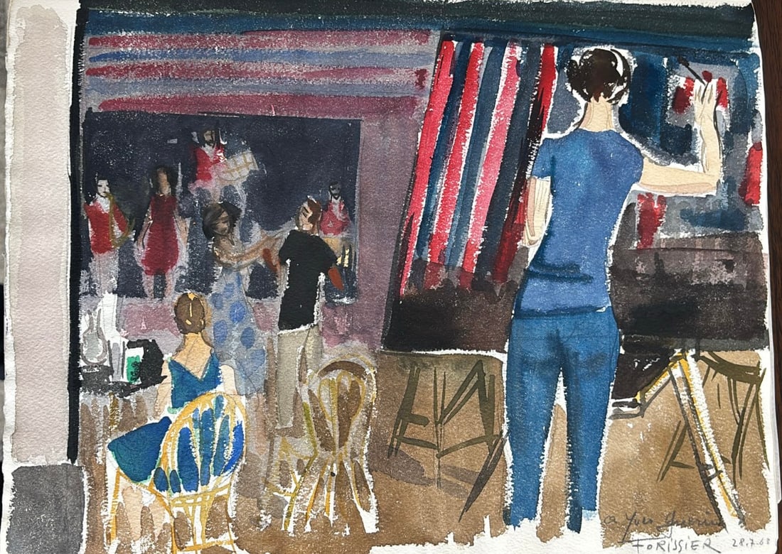 Roger Forissier : Nathalie peignant, 1963 (Watercolour) (1 of 1)