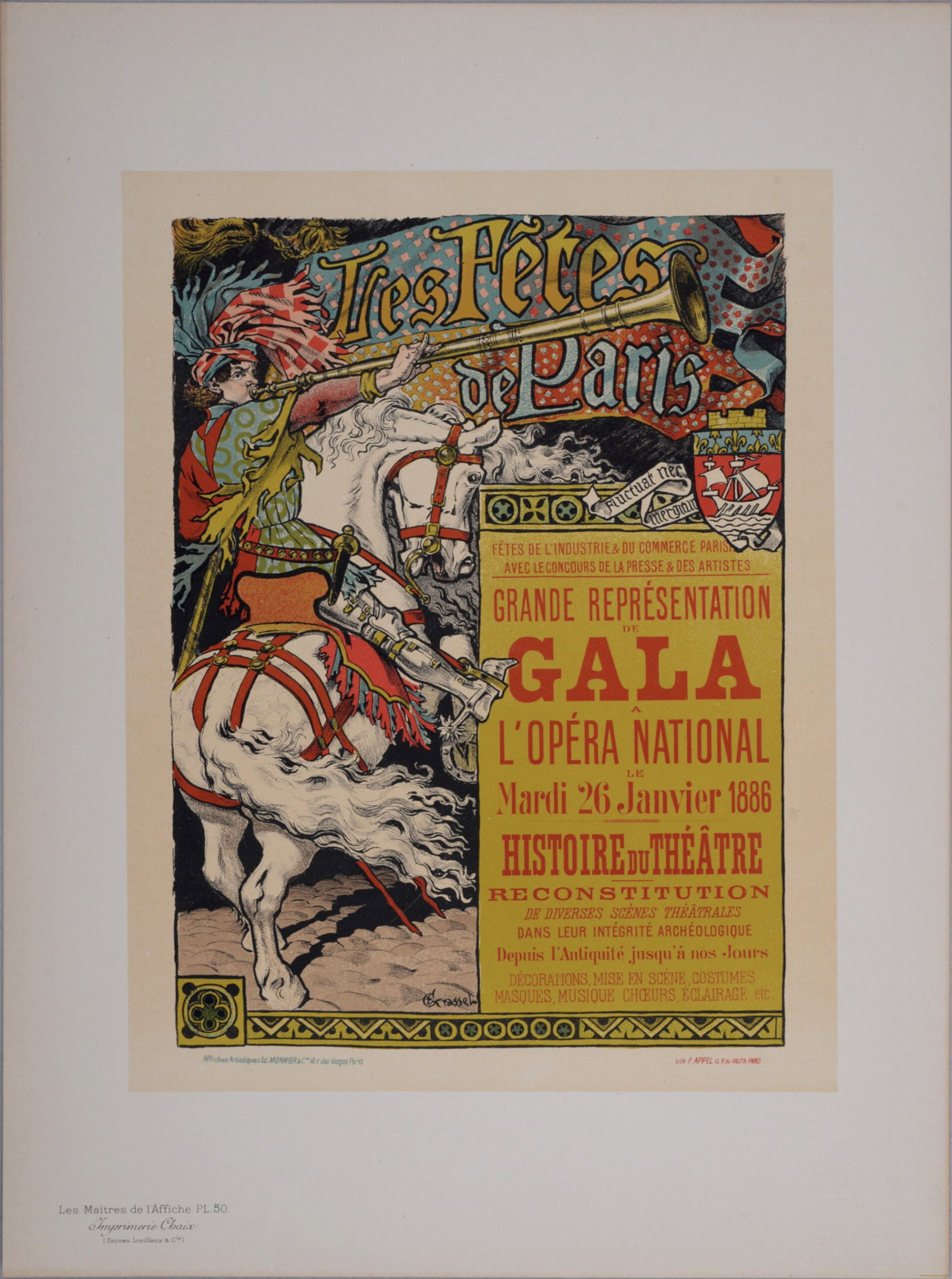 Eugene Grasset - Les Maitres de l'Affiche : Les Fetes de Paris, 1896: Eugene Grasset (1845-1917) Les Fetes de Paris, 1896 Lithograph on wove paper. PLATE: PL. #50. Signed on the plate lower margin. Blind stamp "Les Maitres de l'Affiche, Imprimerie Chaix" on the bottom r